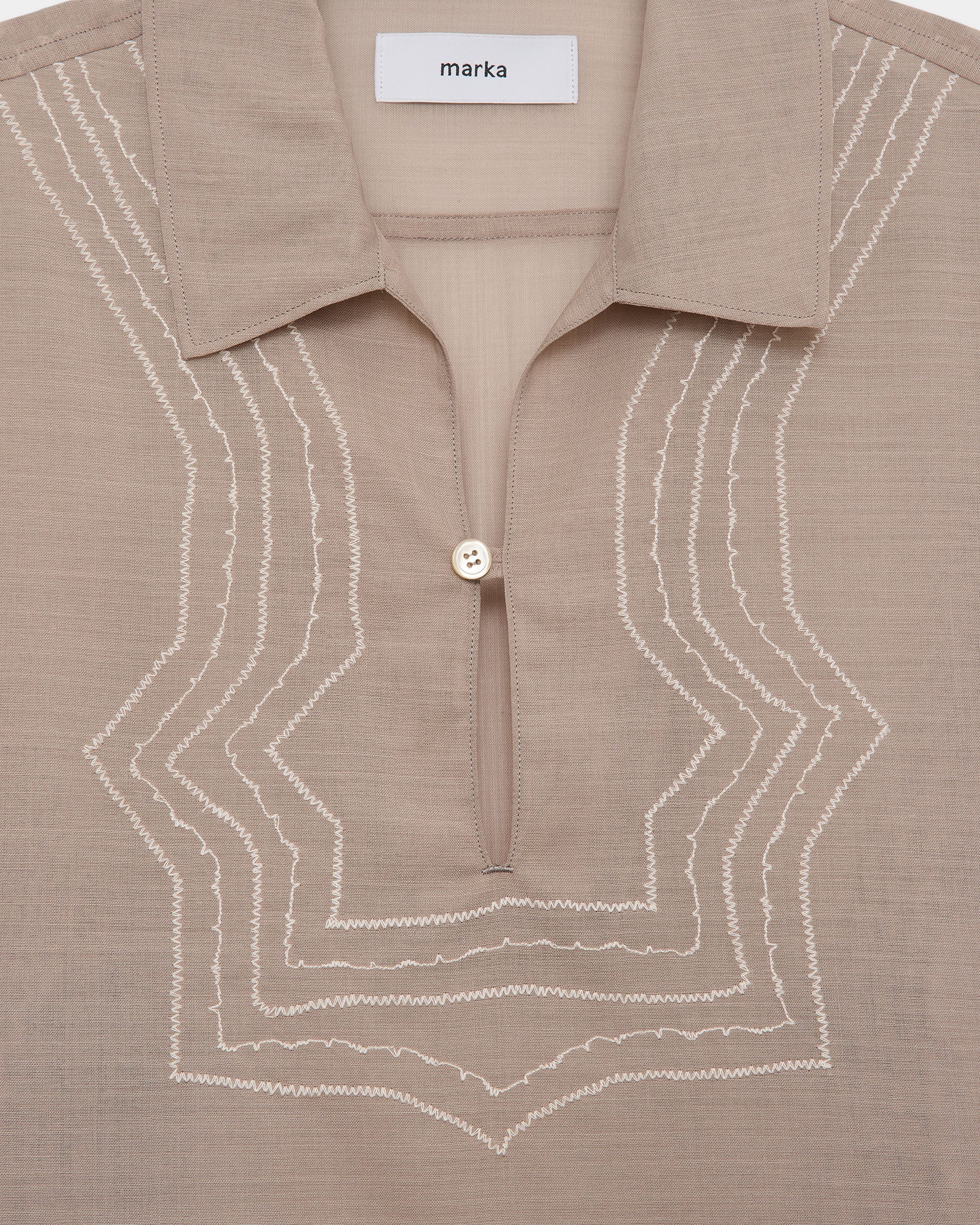 Wool×Recycle Polyester Tropical Embroiderr Skipper S/S Shirt, Beige