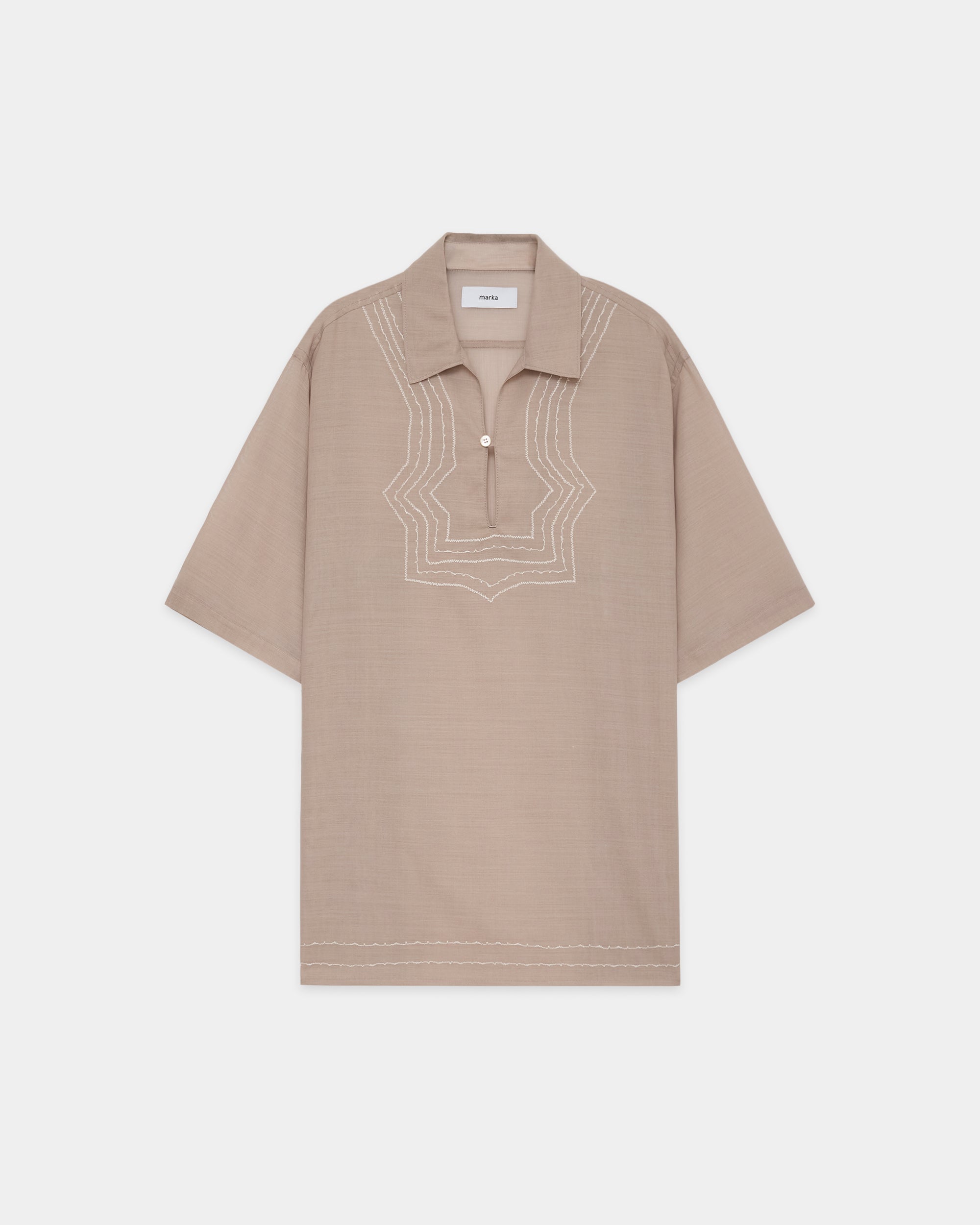 Wool×Recycle Polyester Tropical Embroiderr Skipper S/S Shirt, Beige