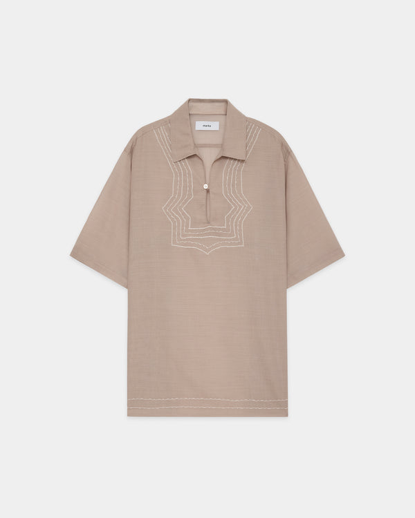 Wool×Recycle Polyester Tropical Embroiderr Skipper S/S Shirt, Beige