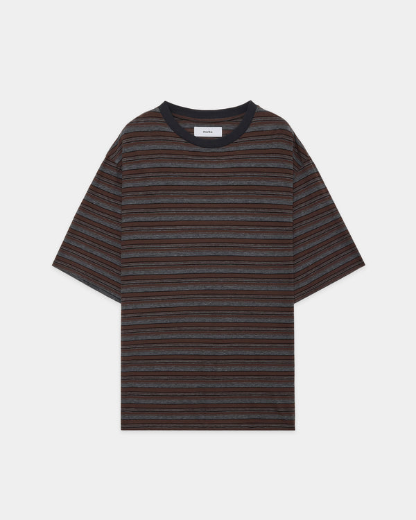 60/1 ORGANIC×MELANGE BORDER BORDER TEE, Brown