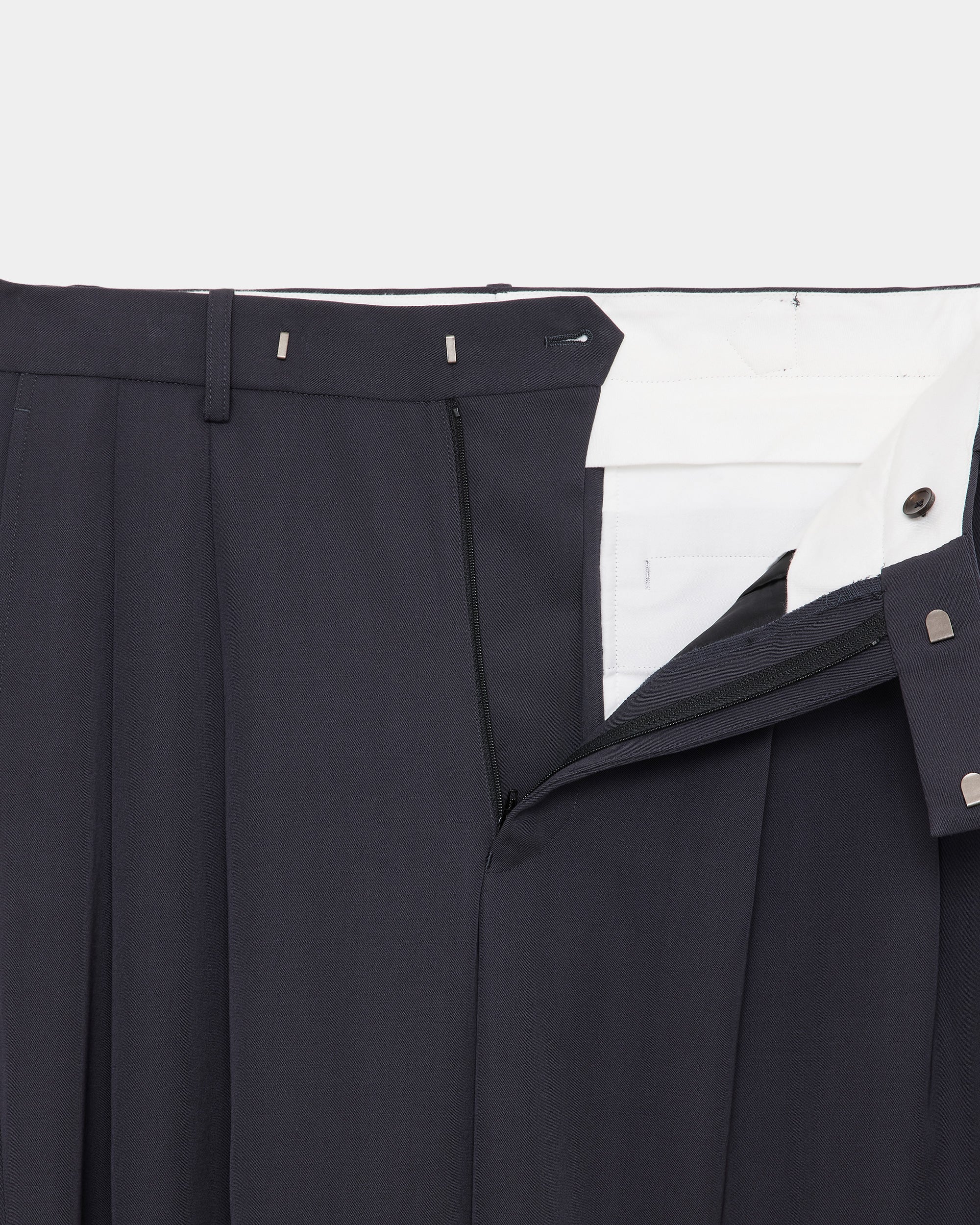 2/60 Washer Wool Gabardine Two Tuck Baggy Trousers, M Gray