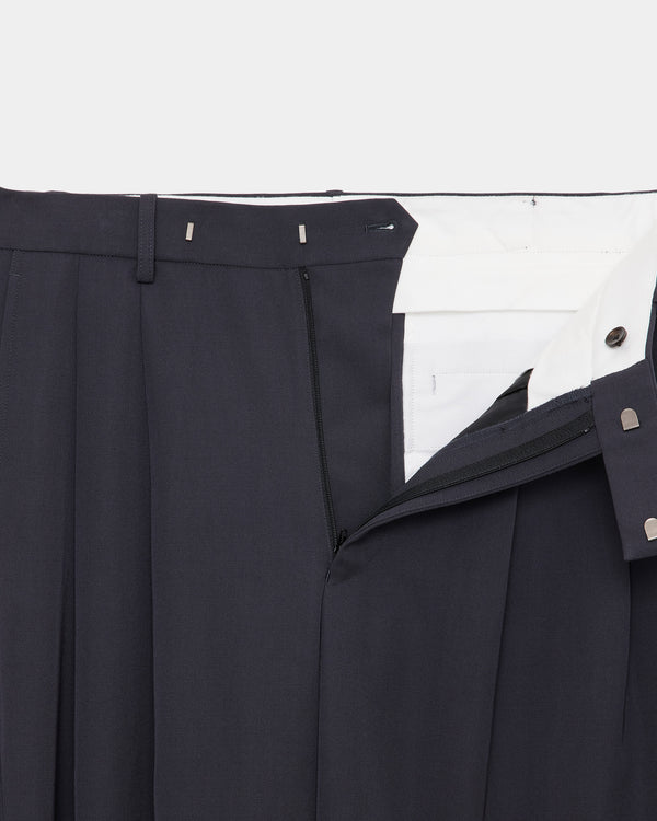 2/60 Washer Wool Gabardine Two Tuck Baggy Trousers, M Gray