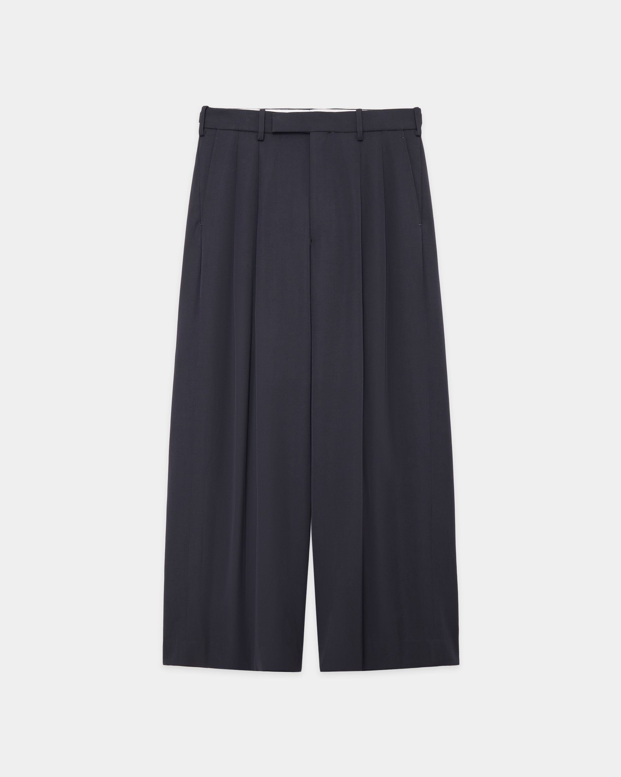 2/60 Washer Wool Gabardine Two Tuck Baggy Trousers, M Gray