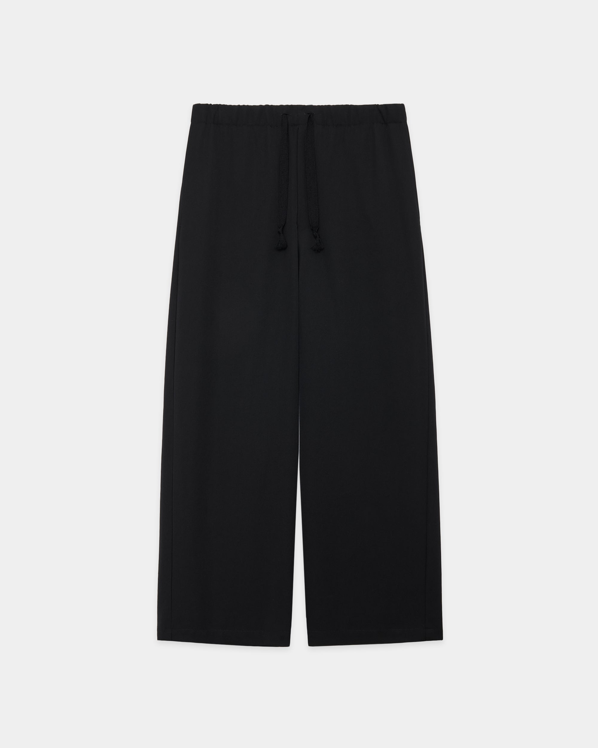 2/60 Washer Wool Gabardine Wide Cylinder Fit Easy Pants, Black