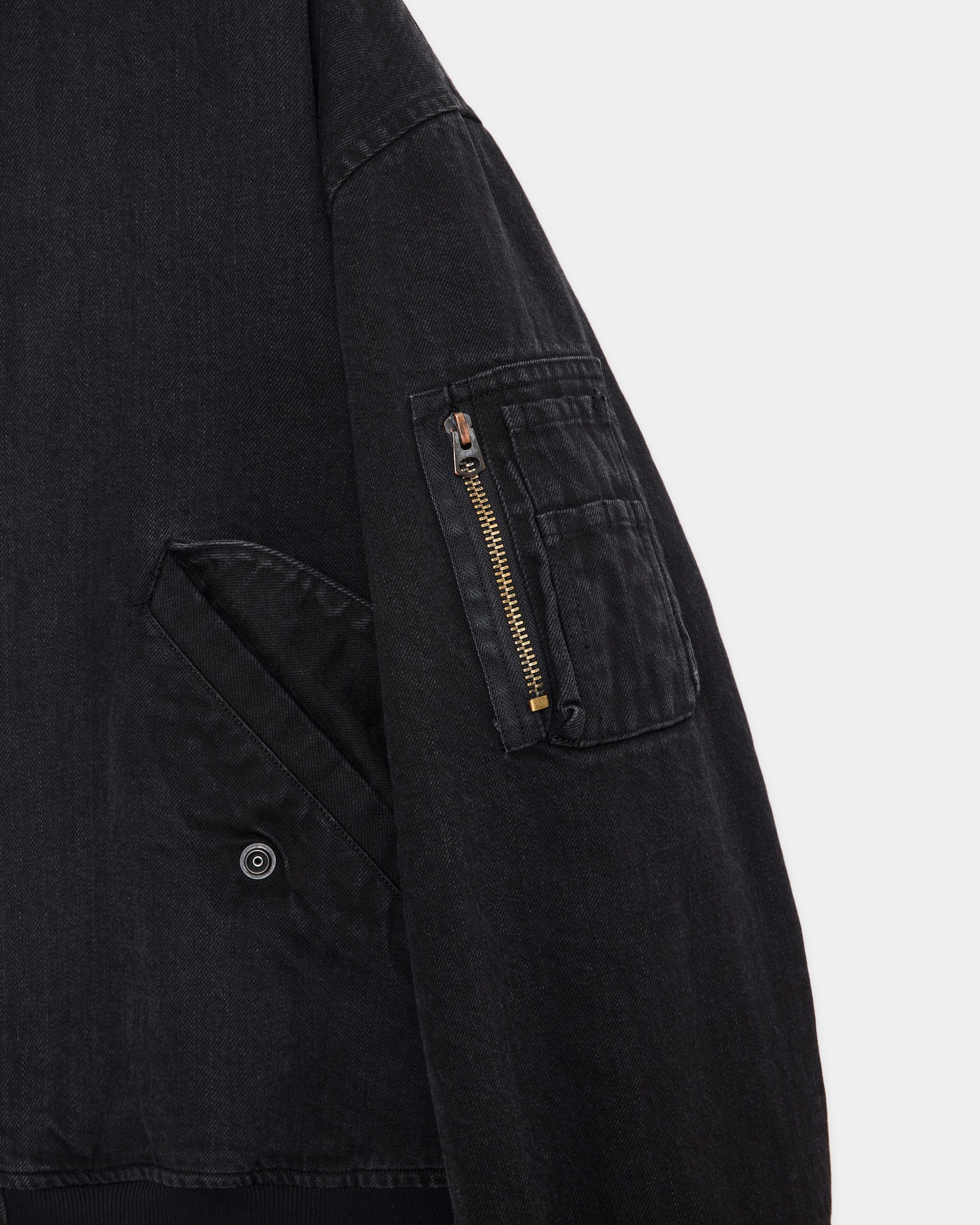 オーガニックコットン12ozデニム / パフドデニムボンバージャケット, Black