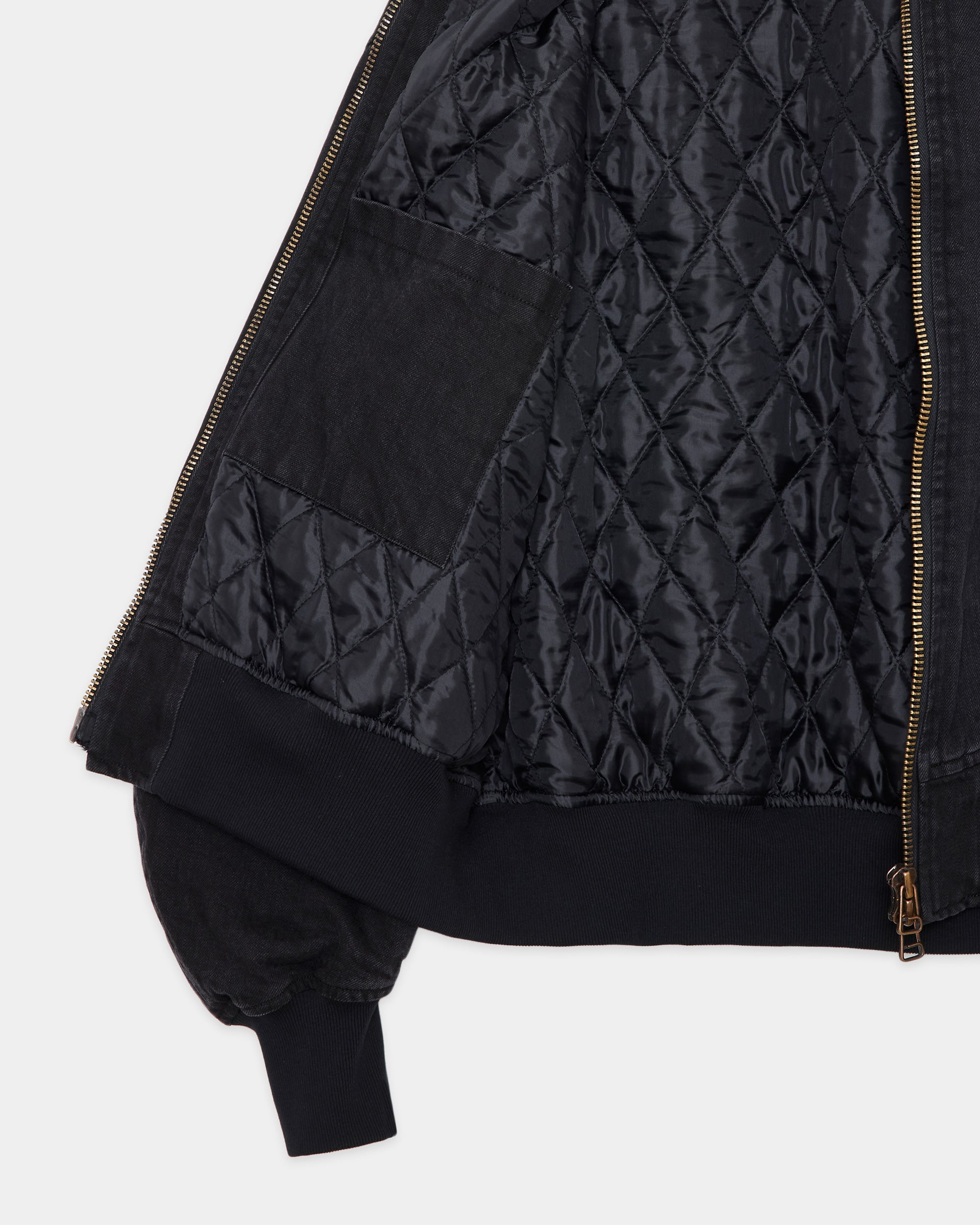 オーガニックコットン12ozデニム / パフドデニムボンバージャケット, Black