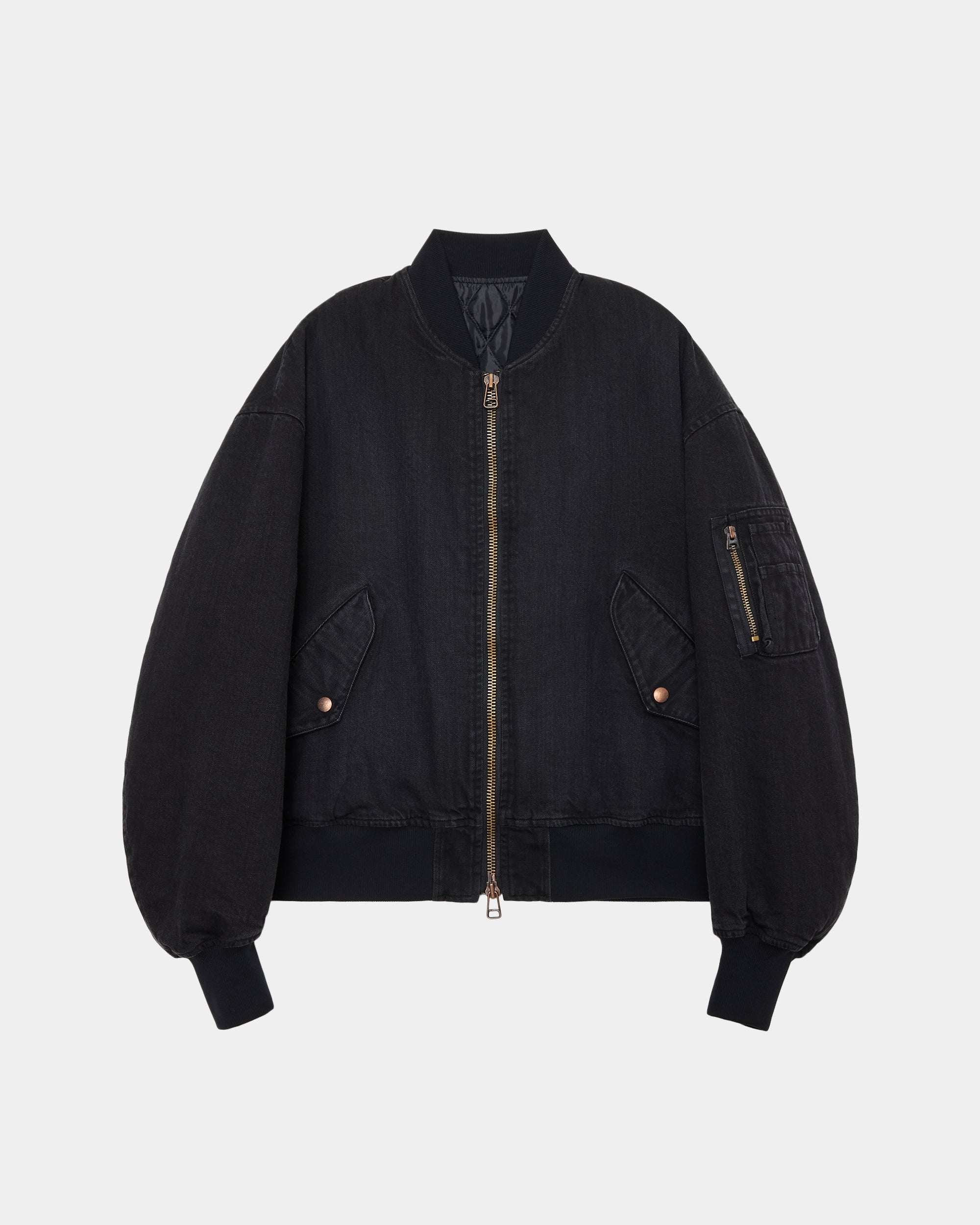 オーガニックコットン12ozデニム / パフドデニムボンバージャケット, Black