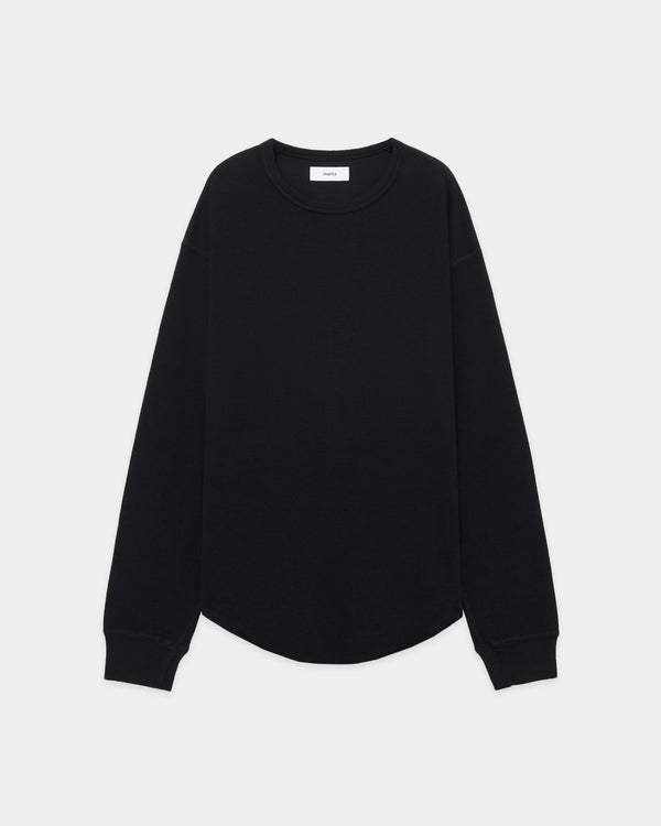 オーガニックコットンヘンプメッシュニット / クルーネックL/S Tee, Black