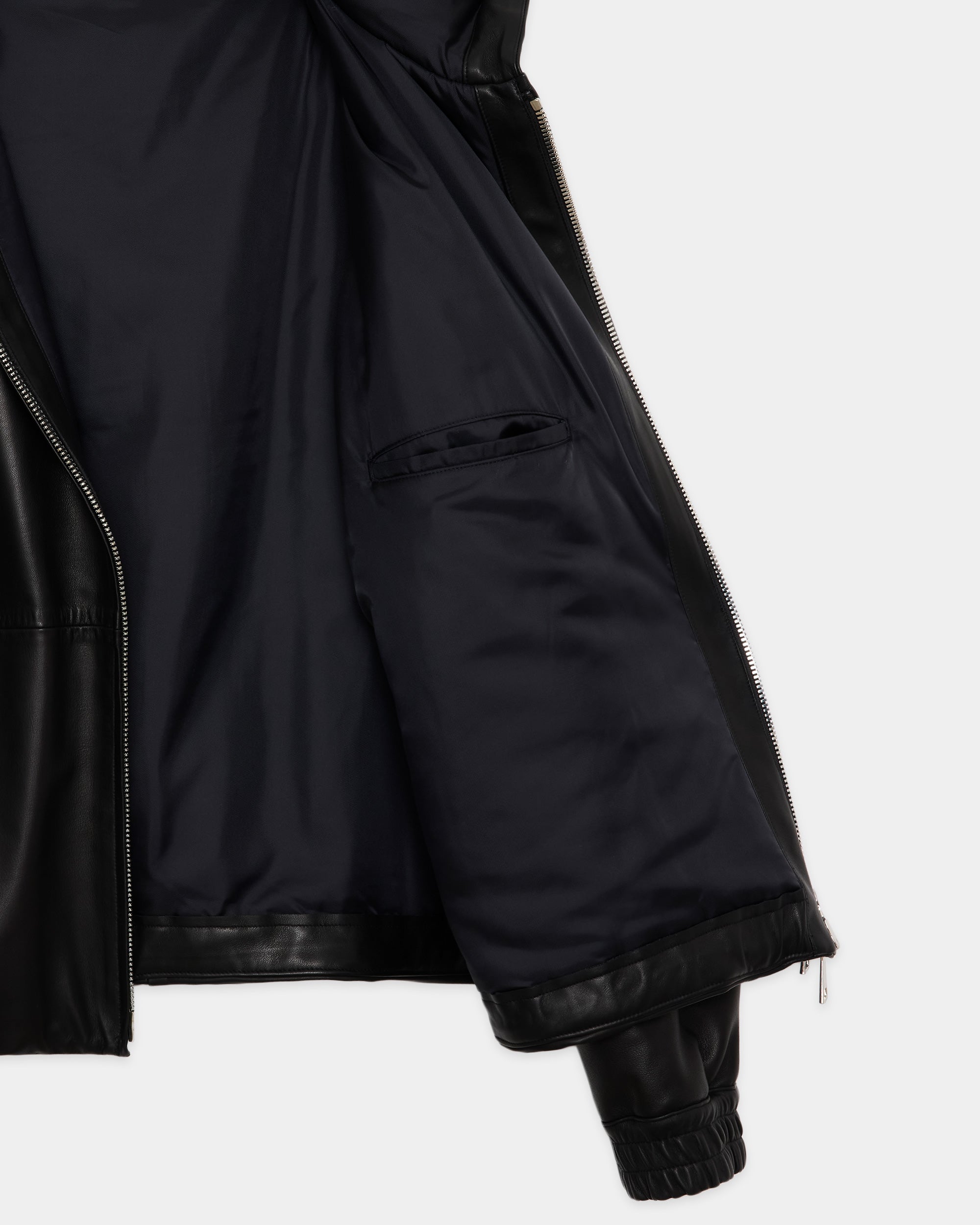 シープレザー / パフドレザーパーカー, Black