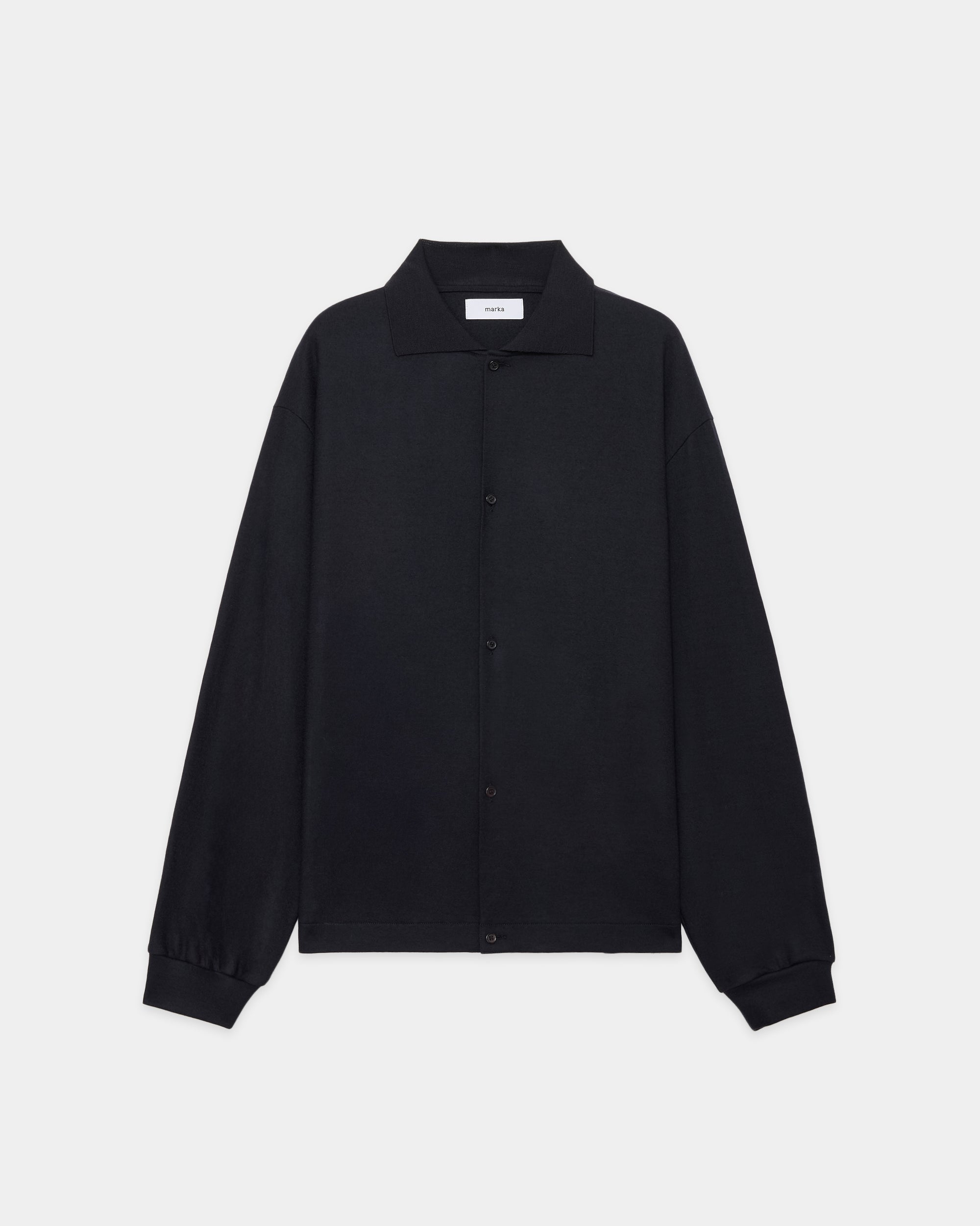 Super 140S Wool Knit Shirt Cardigan, Black