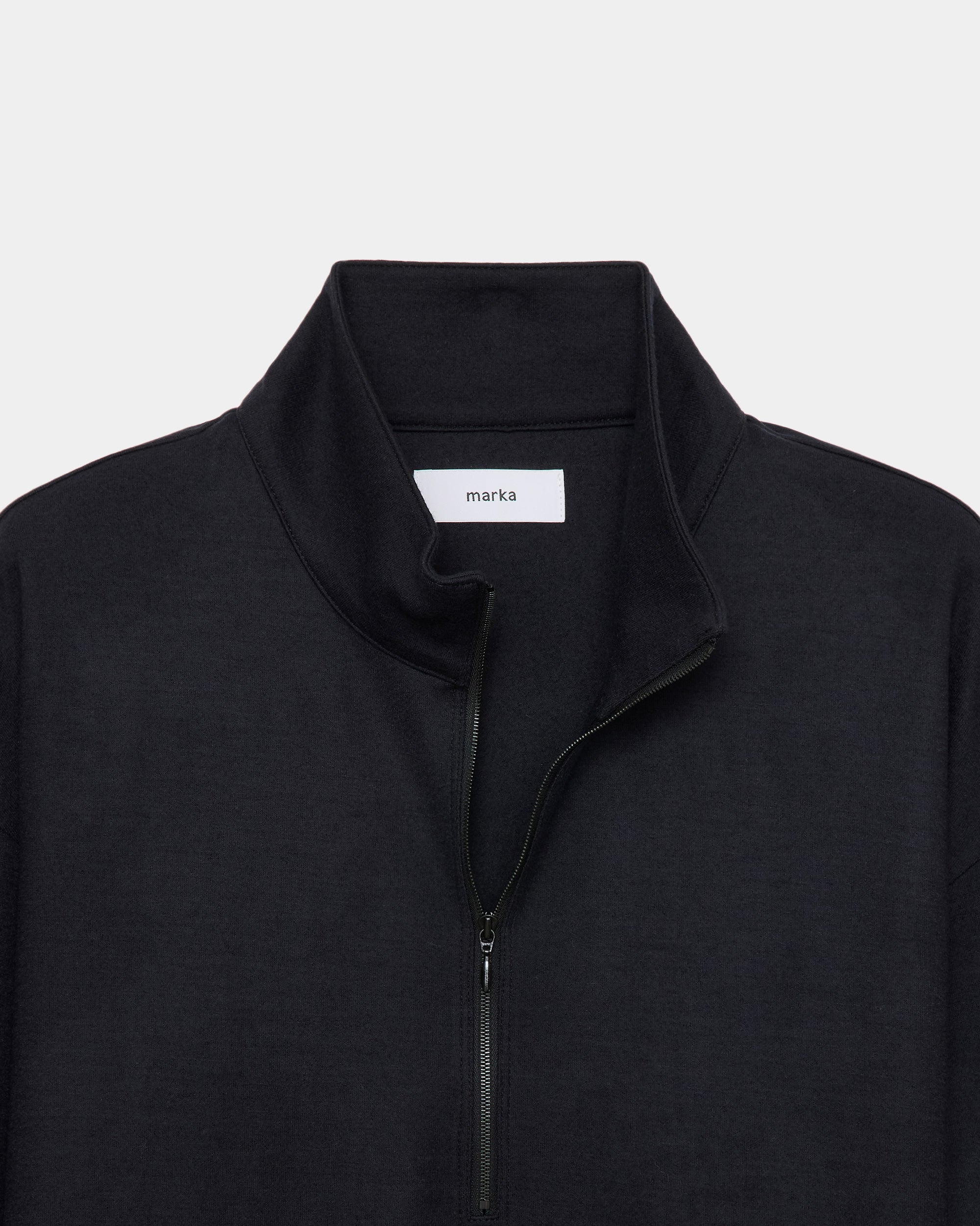 Super 140S Wool Knit Half Zip Stand Collar, Black