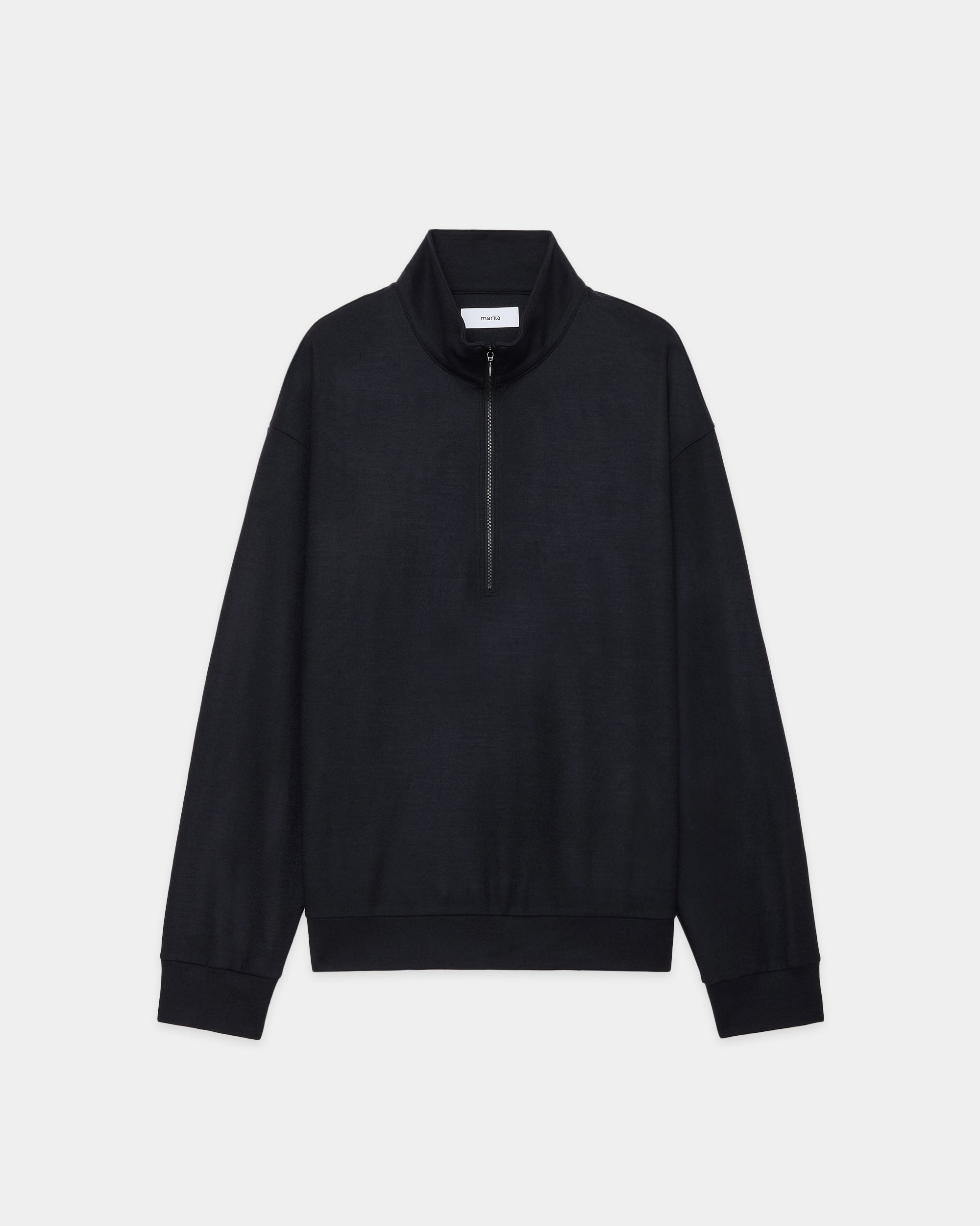 Super 140S Wool Knit Half Zip Stand Collar, Black