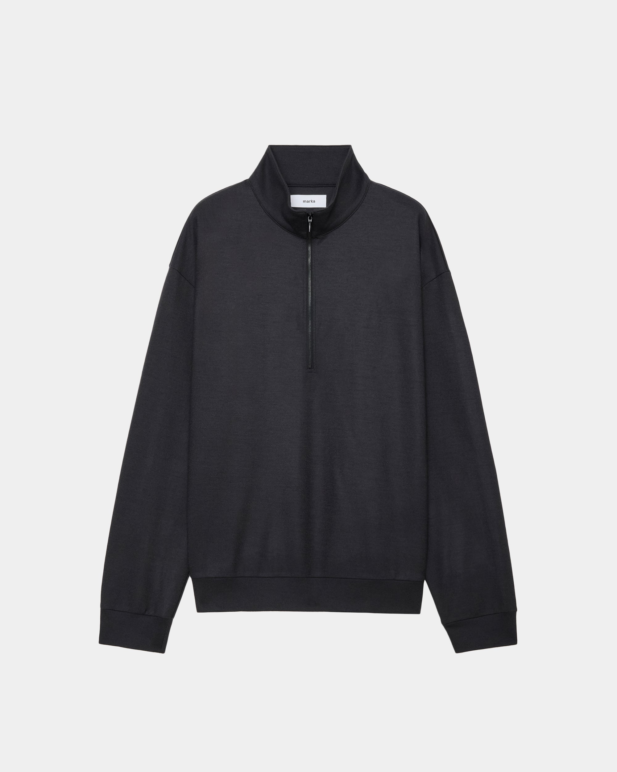 Super 140S Wool Knit Half Zip Stand Collar, Charcoal