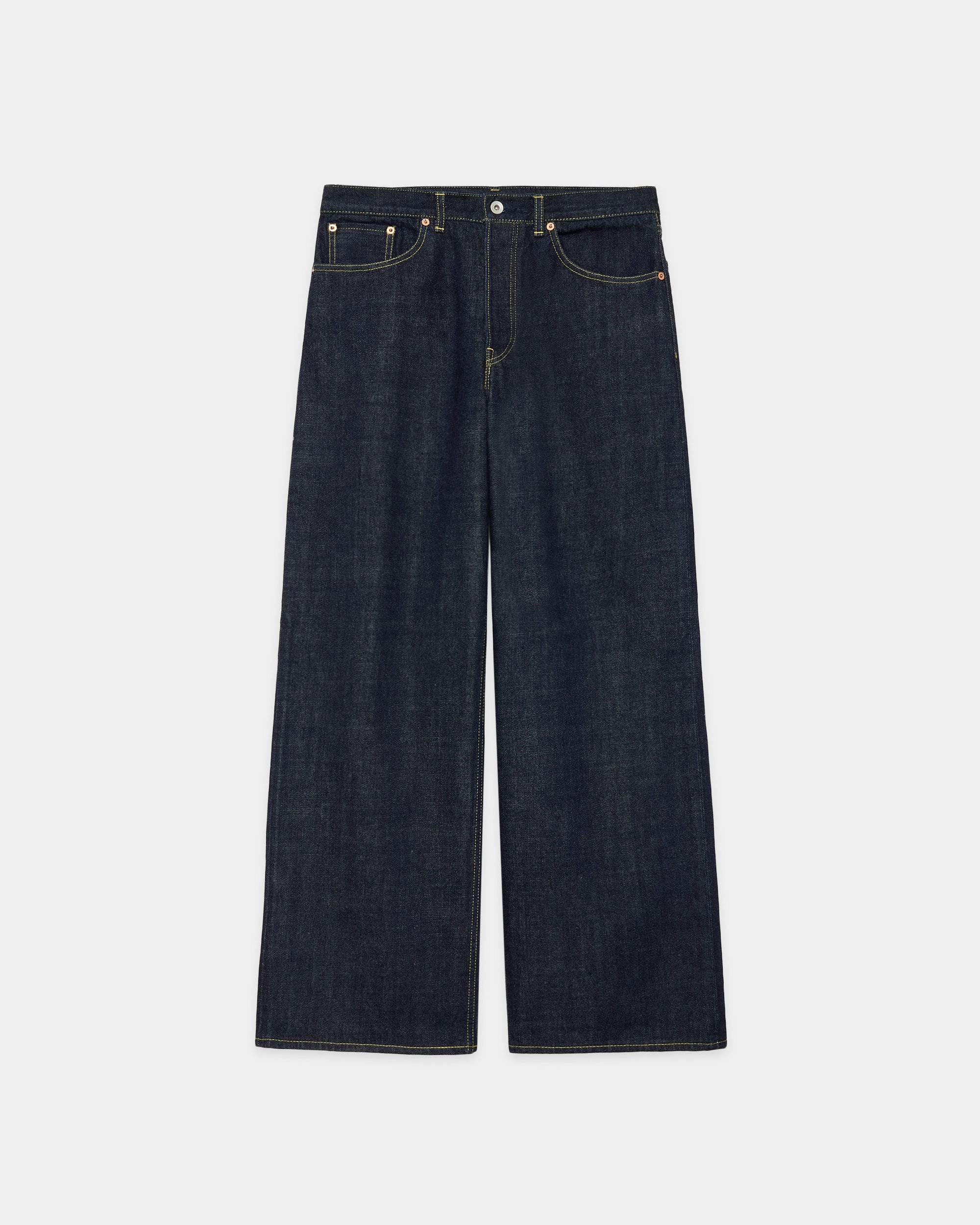 【PARKING別注】オーガニックコットン 13.5oz セルビッチデニム / ワイドレッグジーンズ, Indigo