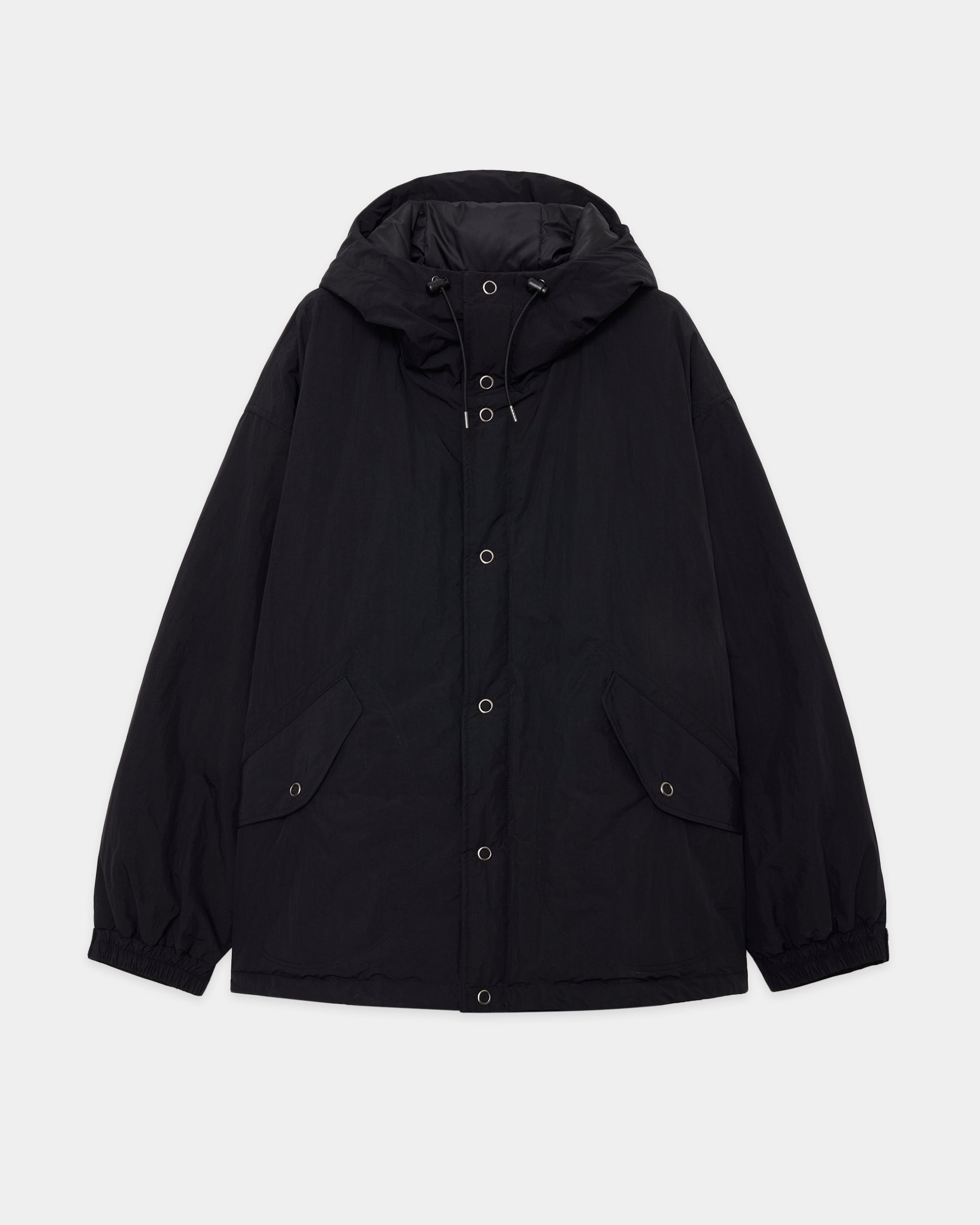 【PARKING別注】 リサイクルナイロンタッサー / パフドスノーパーカー, Black