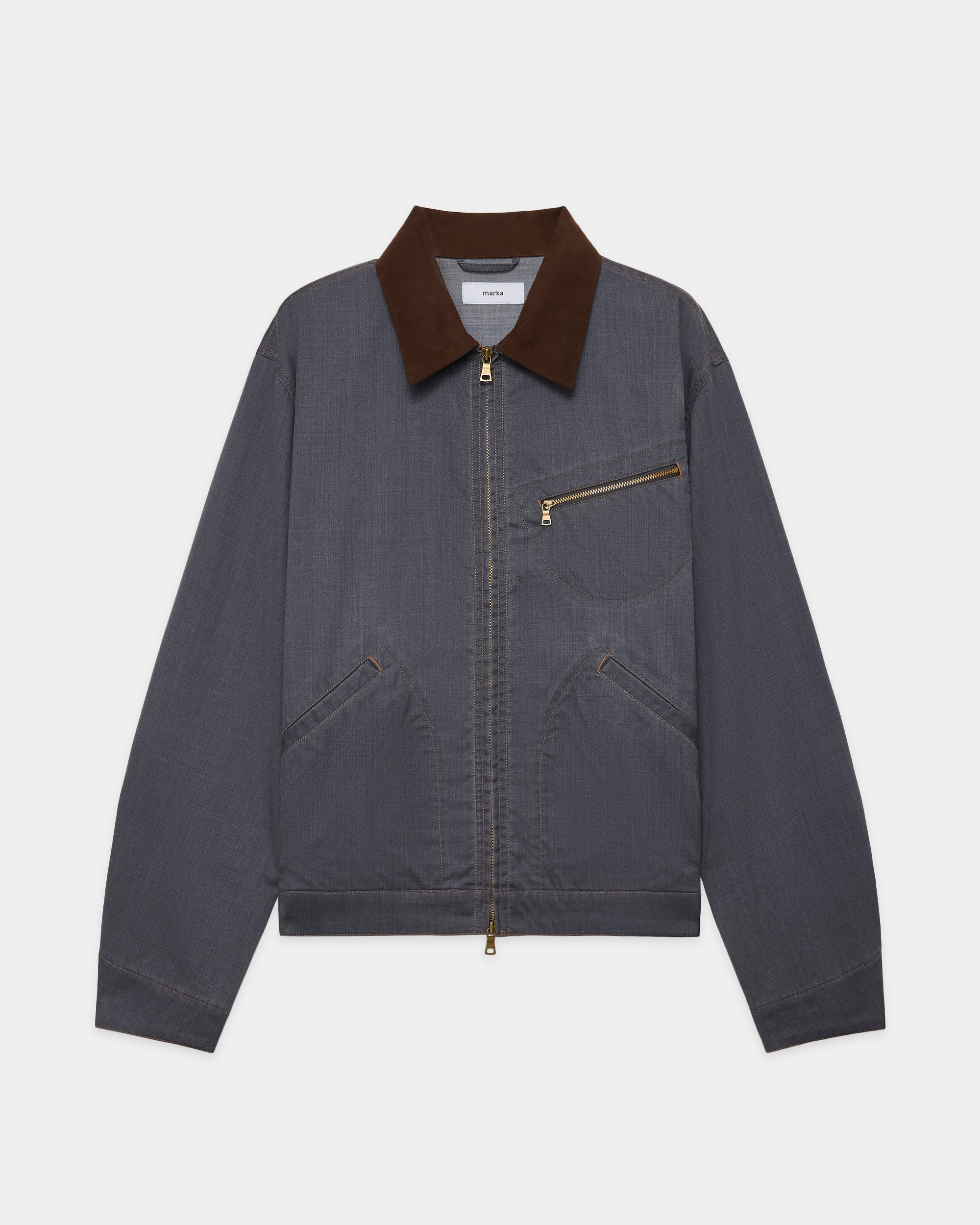 ウォッシャブルウールギャバ顔料プリント / ワークジャケット, Blue Gray