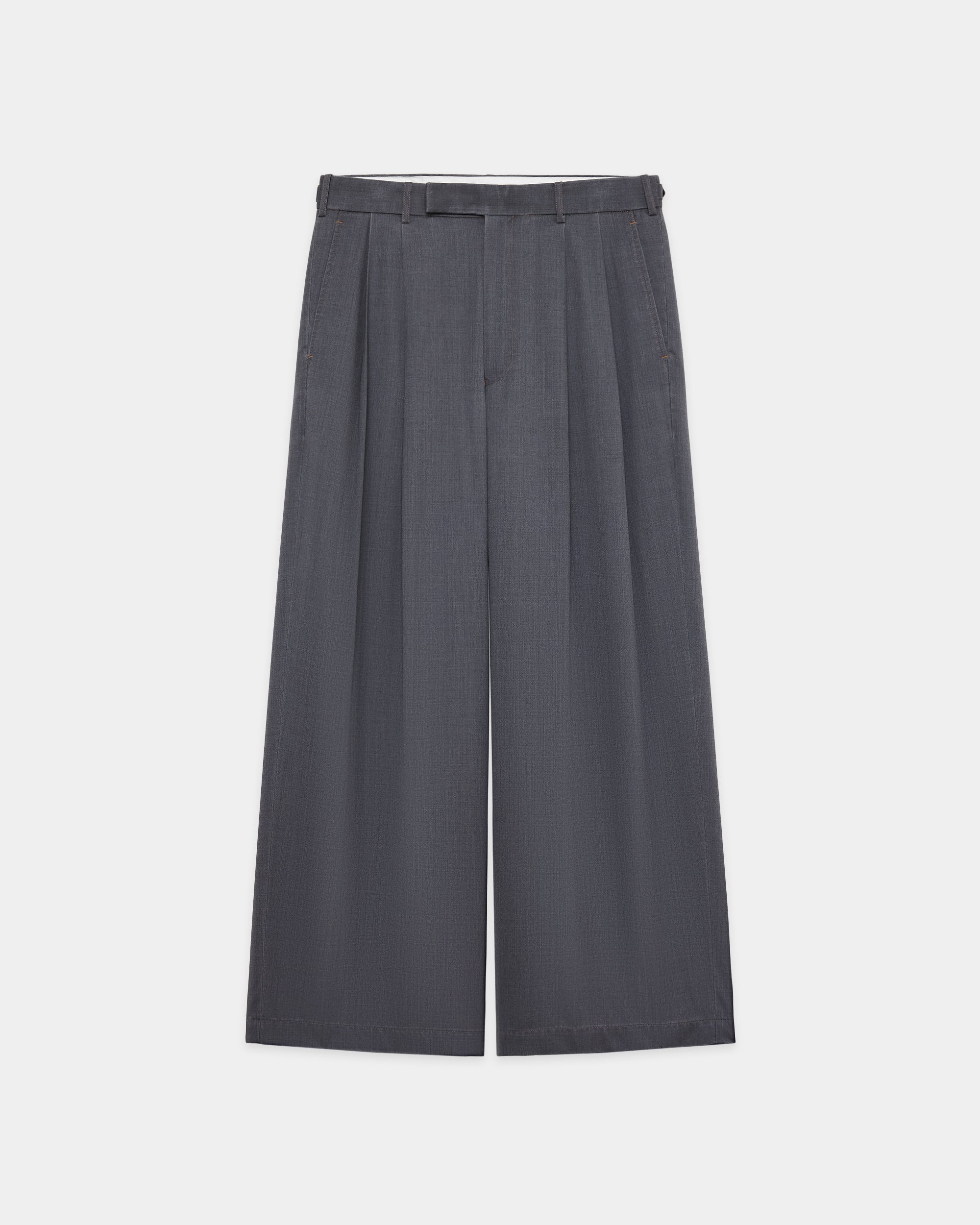 ウォッシャブルウールギャバ顔料プリント / ツータックバギートラウザーズ, Blue Gray