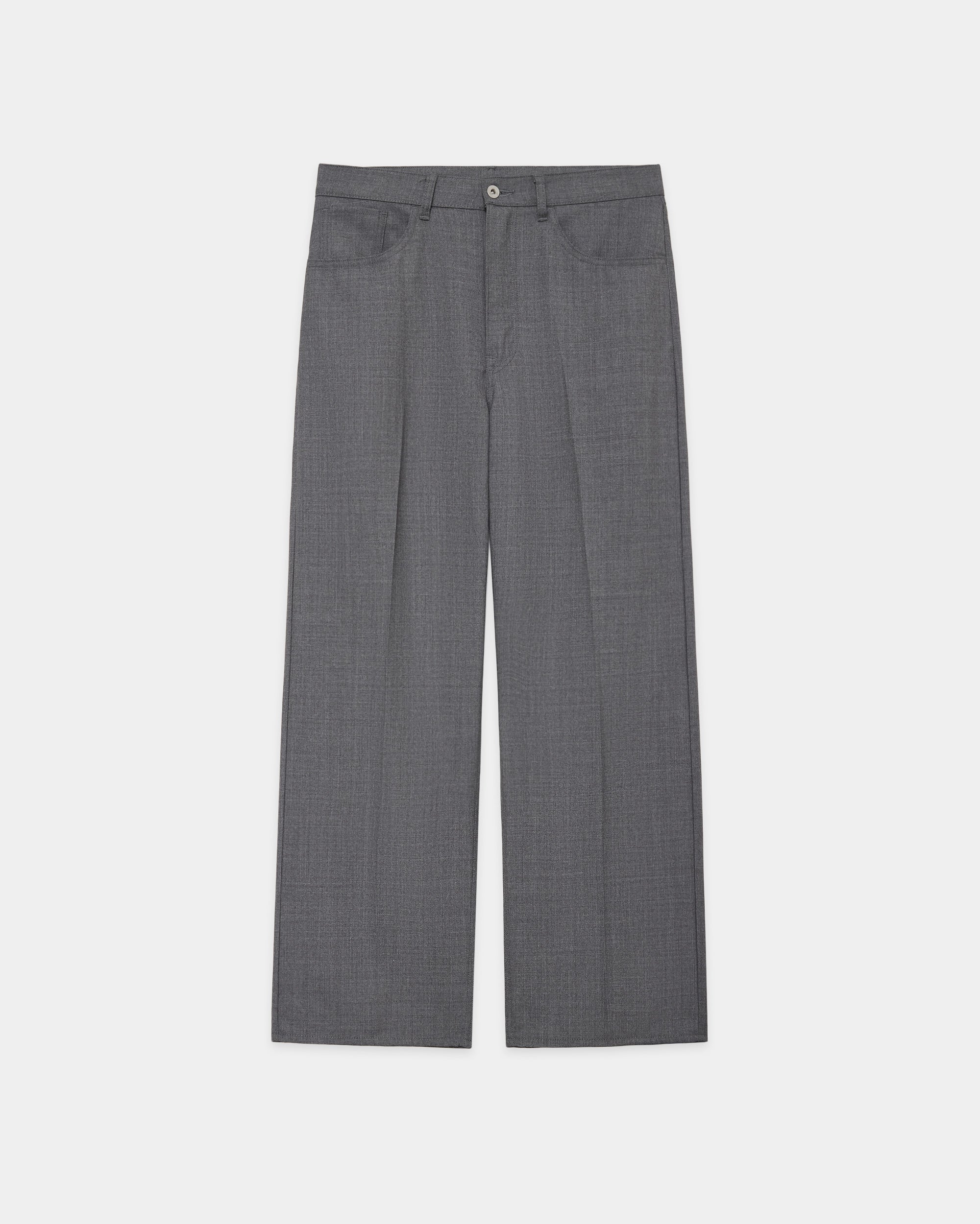 リサイクルポリエステル　ノンミュールジングウールギャバジン / 5ポケットトラウザーズ, Gray