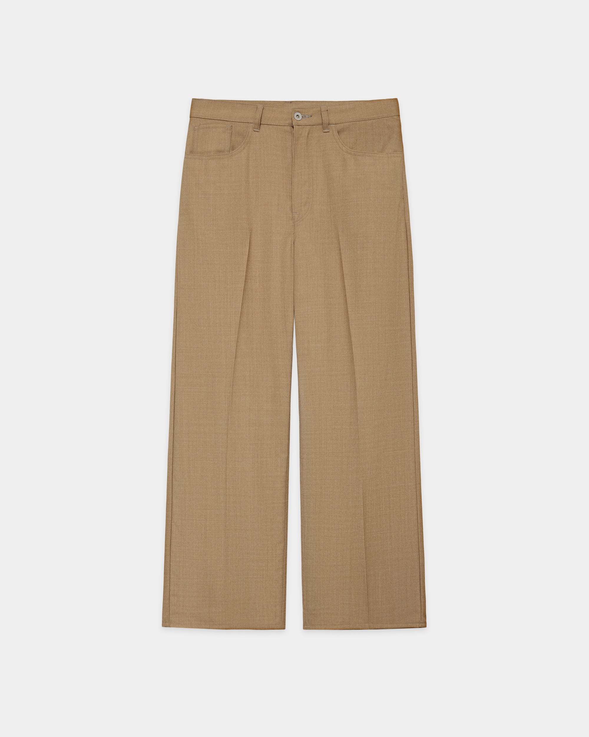 リサイクルポリエステル　ノンミュールジングウールギャバジン / 5ポケットトラウザーズ, Beige
