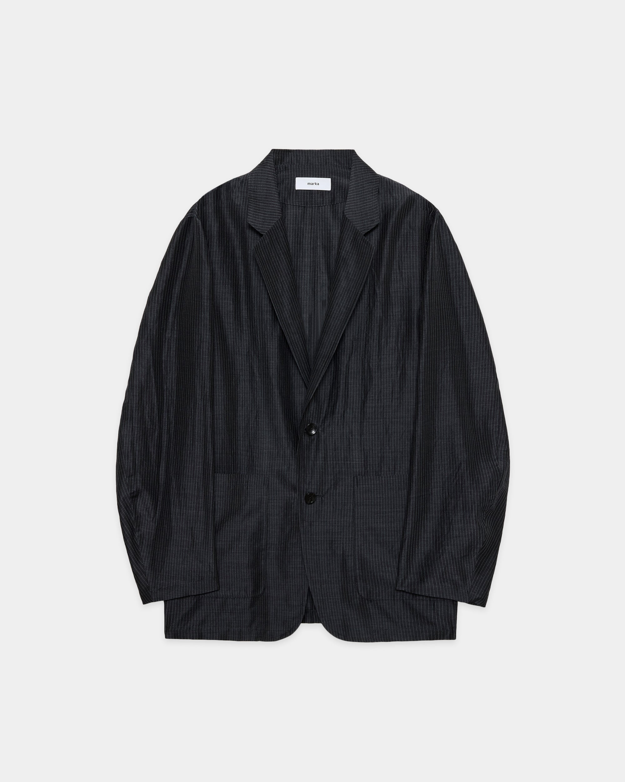 ウールシルクフェザークロス / ストロールアラウンドジャケット, Top Charcoal Stripe