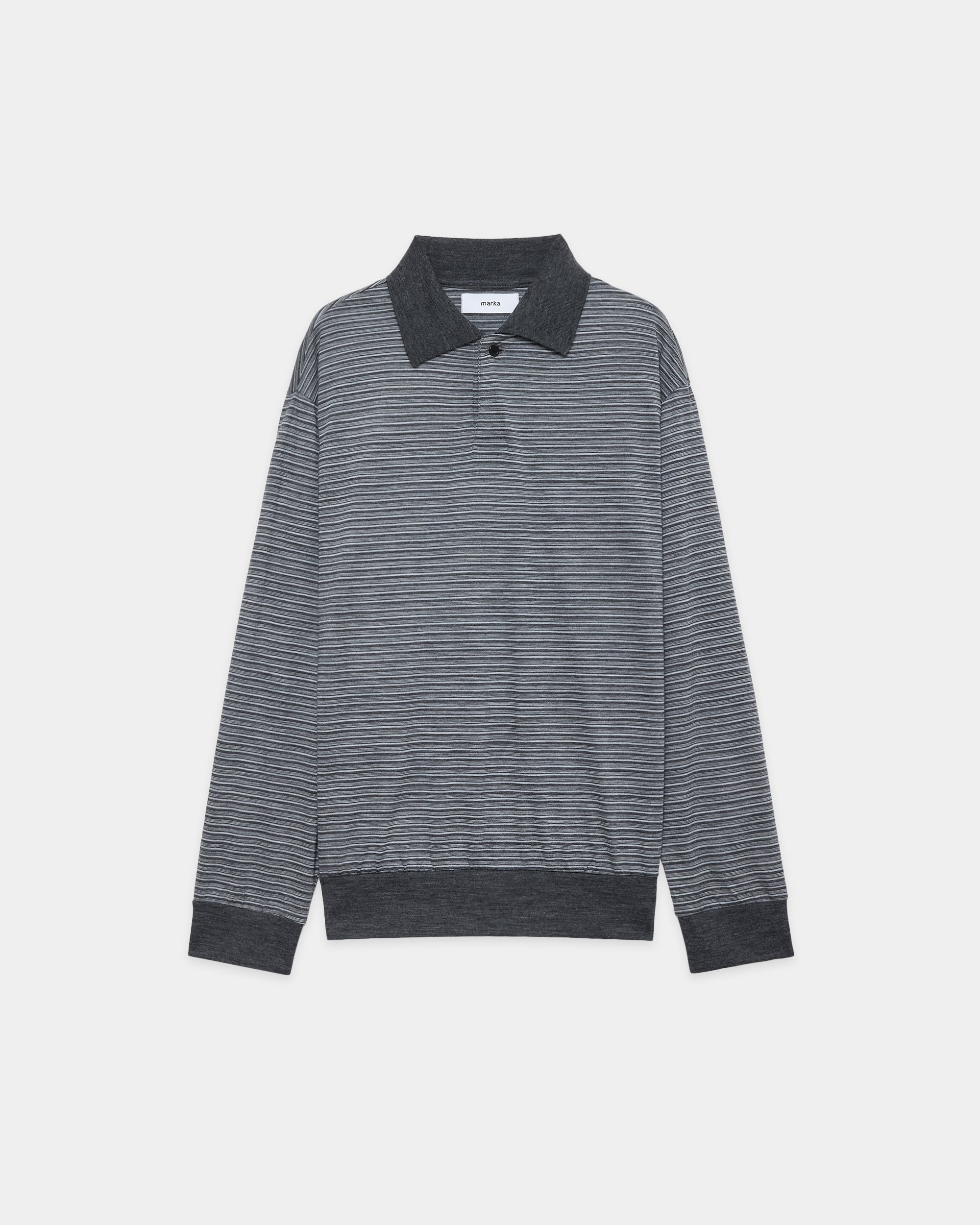 Super 120s Washable Wool Jersey / One Button L/S Polo, Gray Border