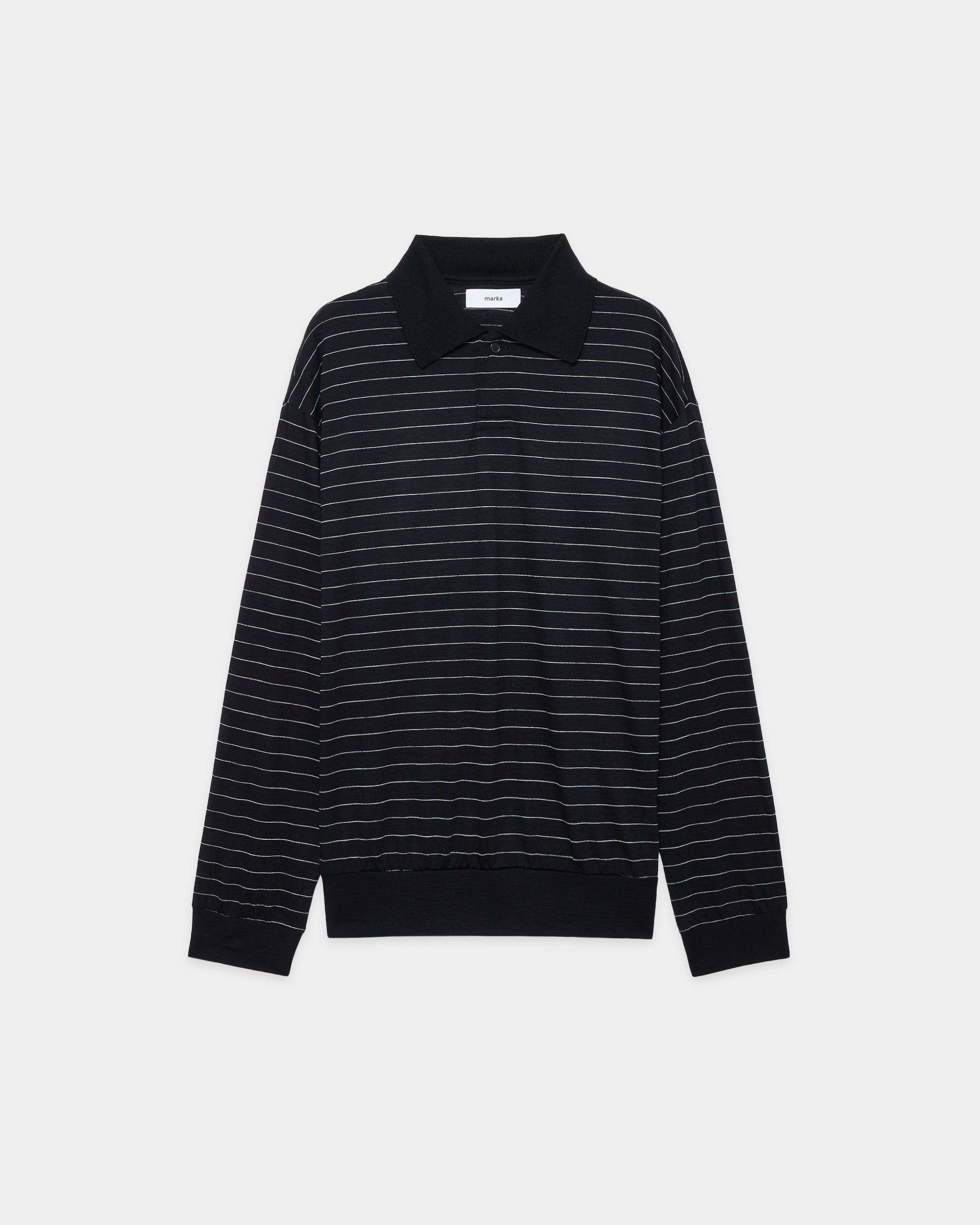 Super 120s ウォッシャブルウール天竺 / ワンボタンL/Sポロ, Black Border