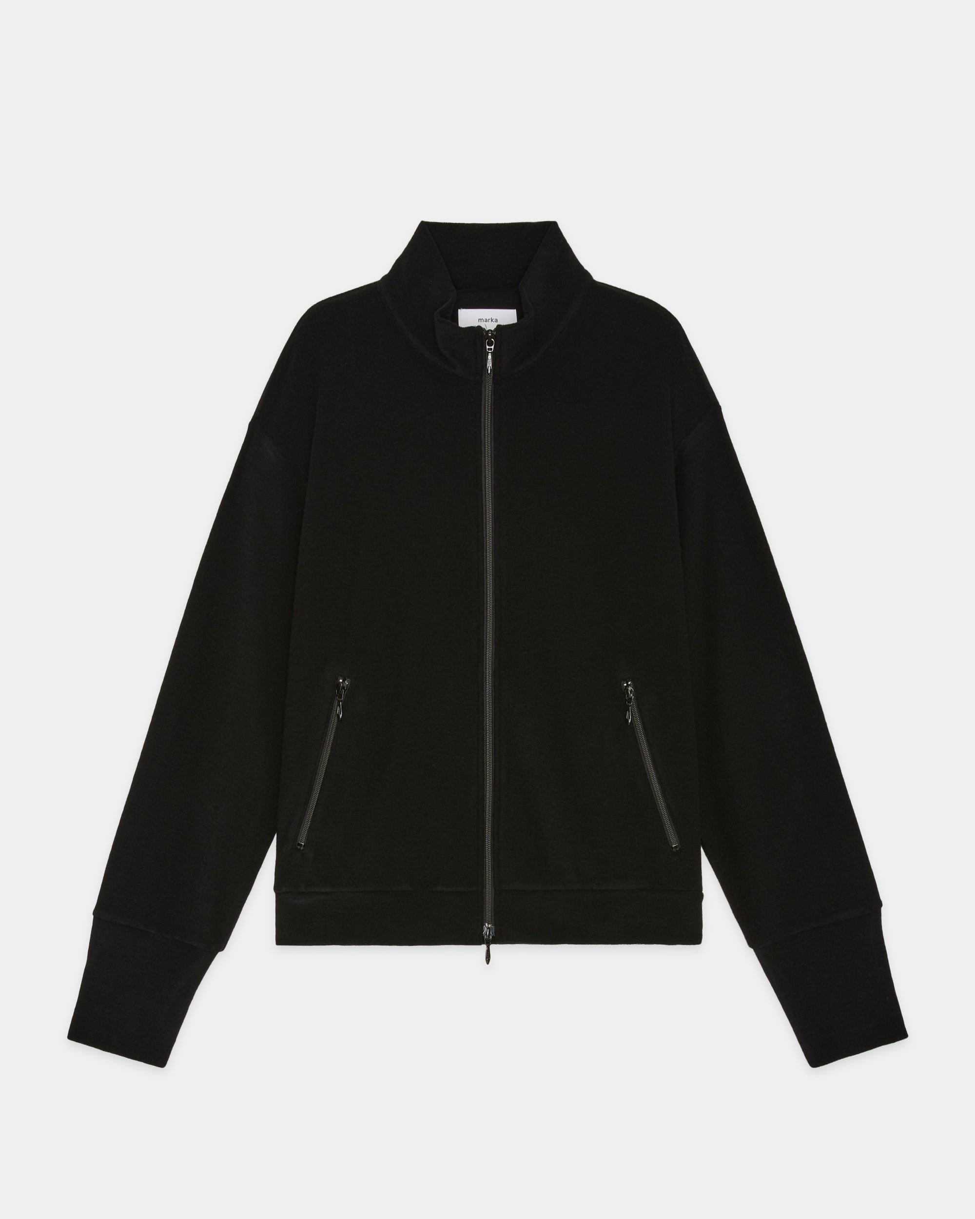 Super 140s Washable Wool Pile Knit / Track Jacket, Black
