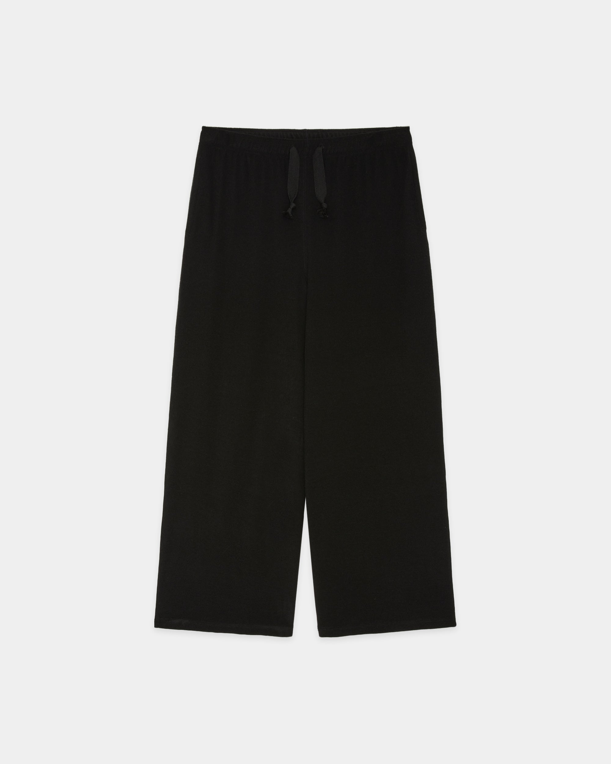 Super 140s Washable Wool Pile Knit / Wide Cylinder Fit Easy Pants, Black
