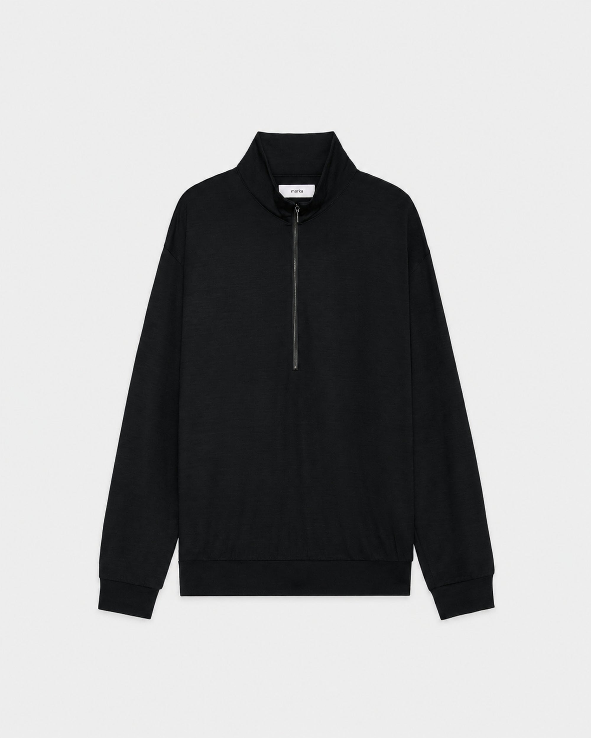 【PARKING Exclusive】Super 100s Washable Wool Jersey Half-Zip Stand, Black