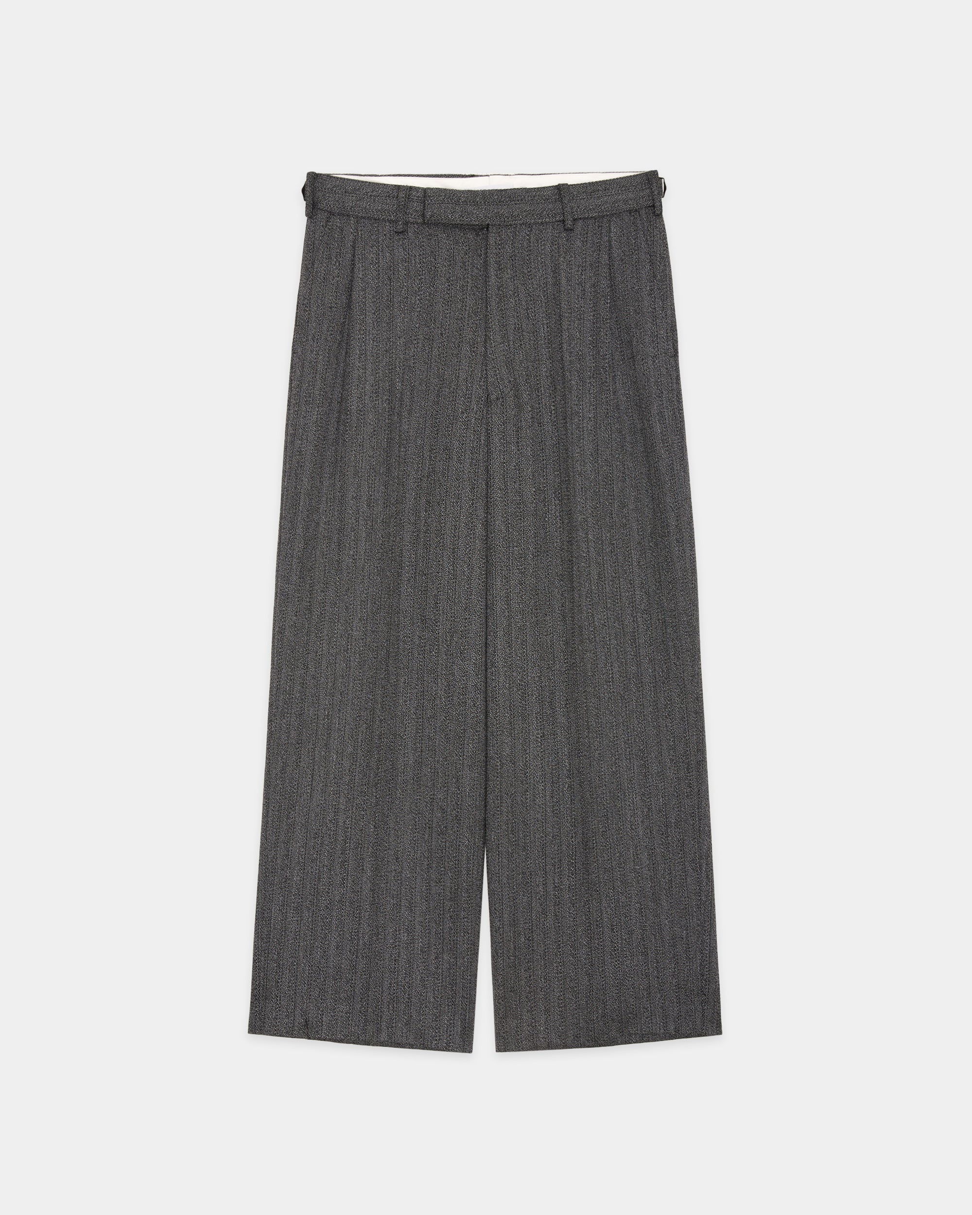 Organic Wool Twisted Melange Herringbone / Single Pleat Wide Trousers, Gray