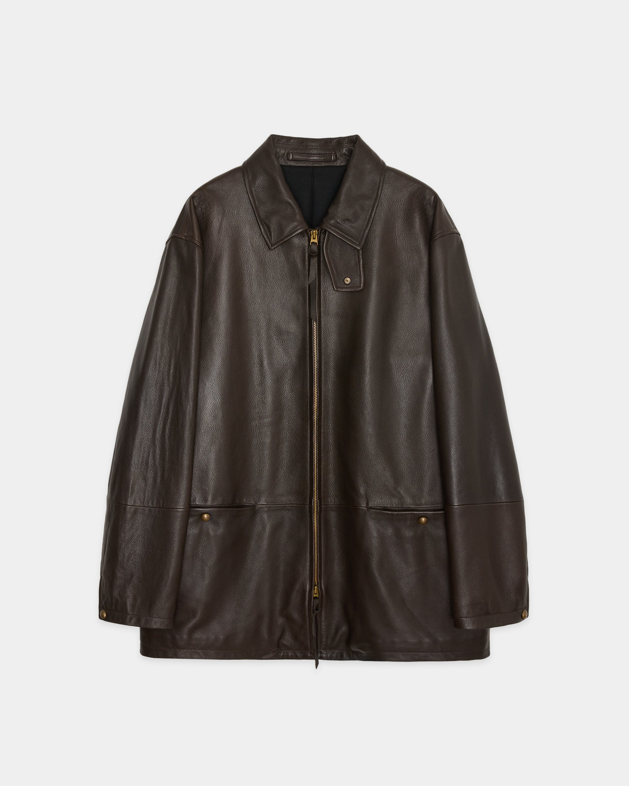 ぺブルシープスキン / レザージップカーコート, Brown