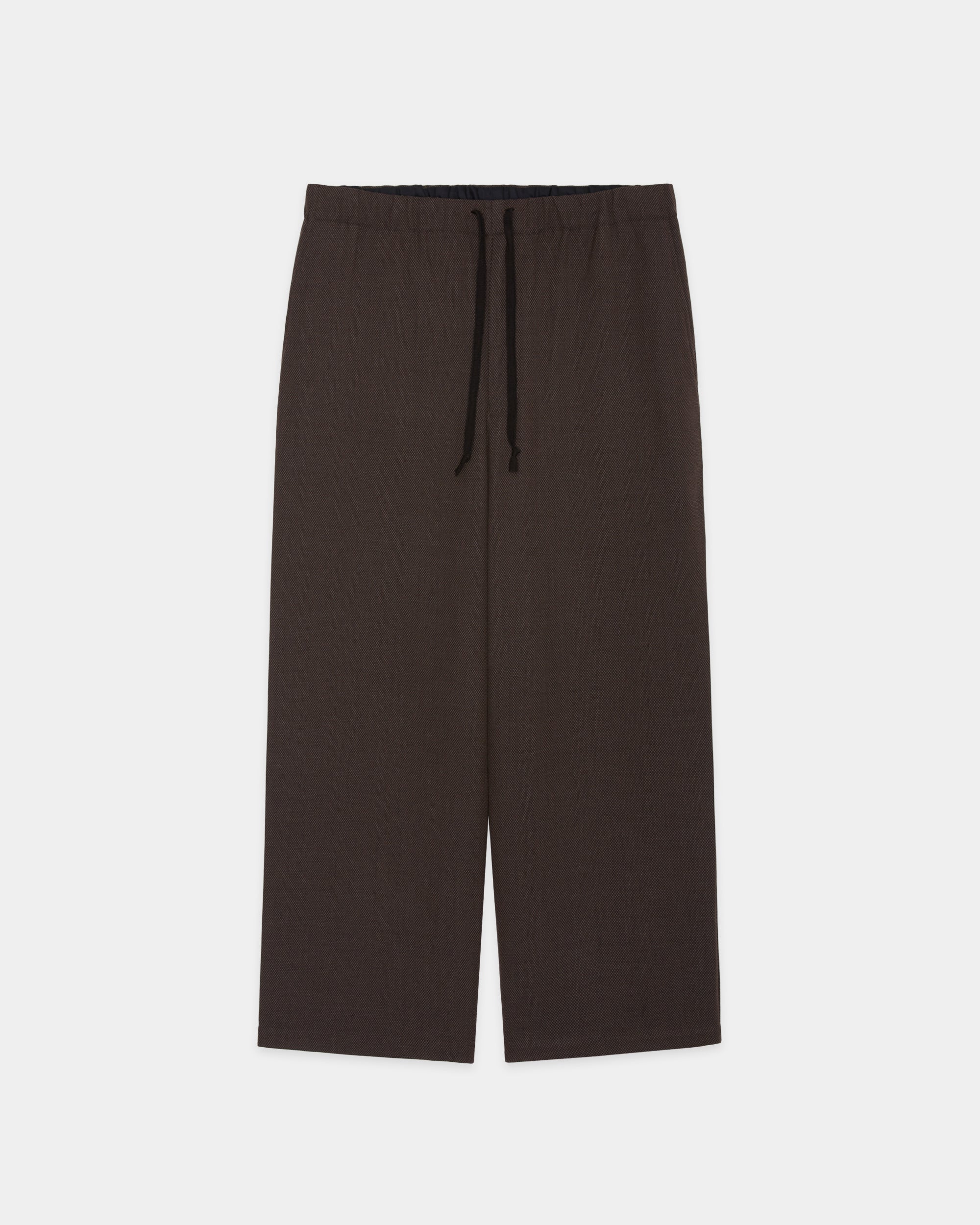 【PARKING Exclusive】Tumbled Wool Serge / Wide Cylinder Fit Easy Pants, Brown Bird’S-Eye