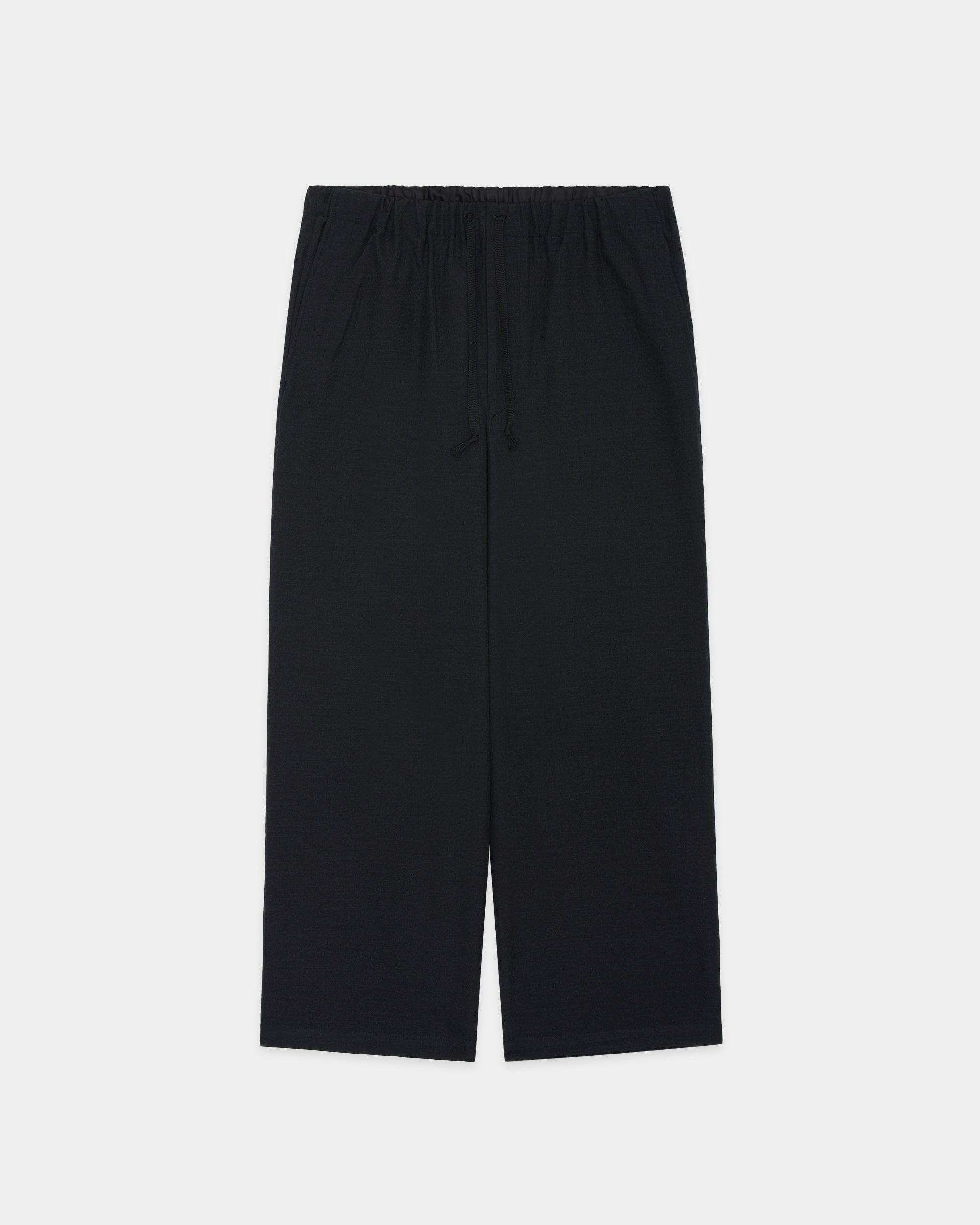 【PARKING Exclusive】Tumbled Wool Serge / Wide Cylinder Fit Easy Pants, Chambray Black