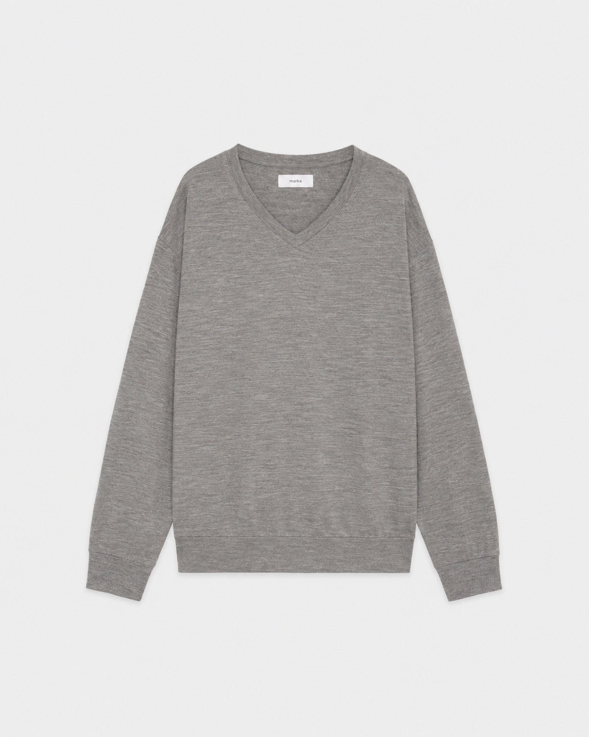 【PARKING別注】スーパー100s ウォッシャブルウール天竺 / Vネック L/S Tee, Top Gray