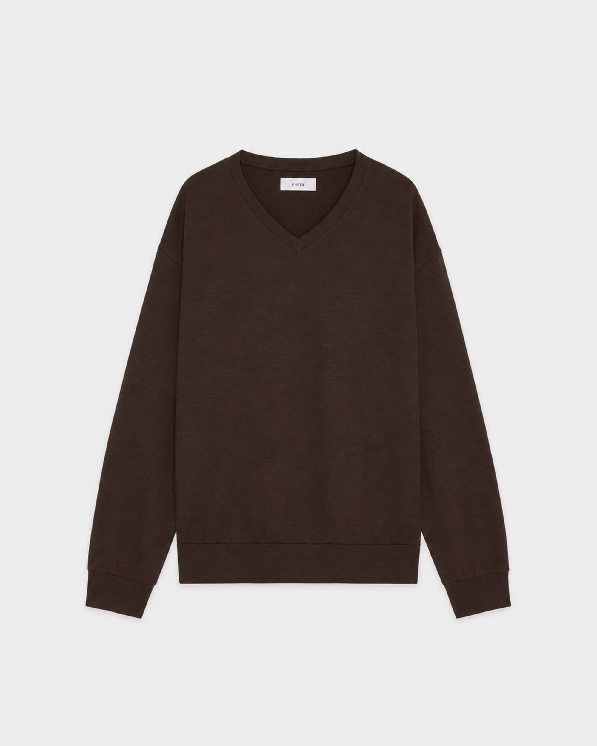 【PARKING別注】スーパー100s ウォッシャブルウール天竺 / Vネック L/S Tee,  Dark Brown