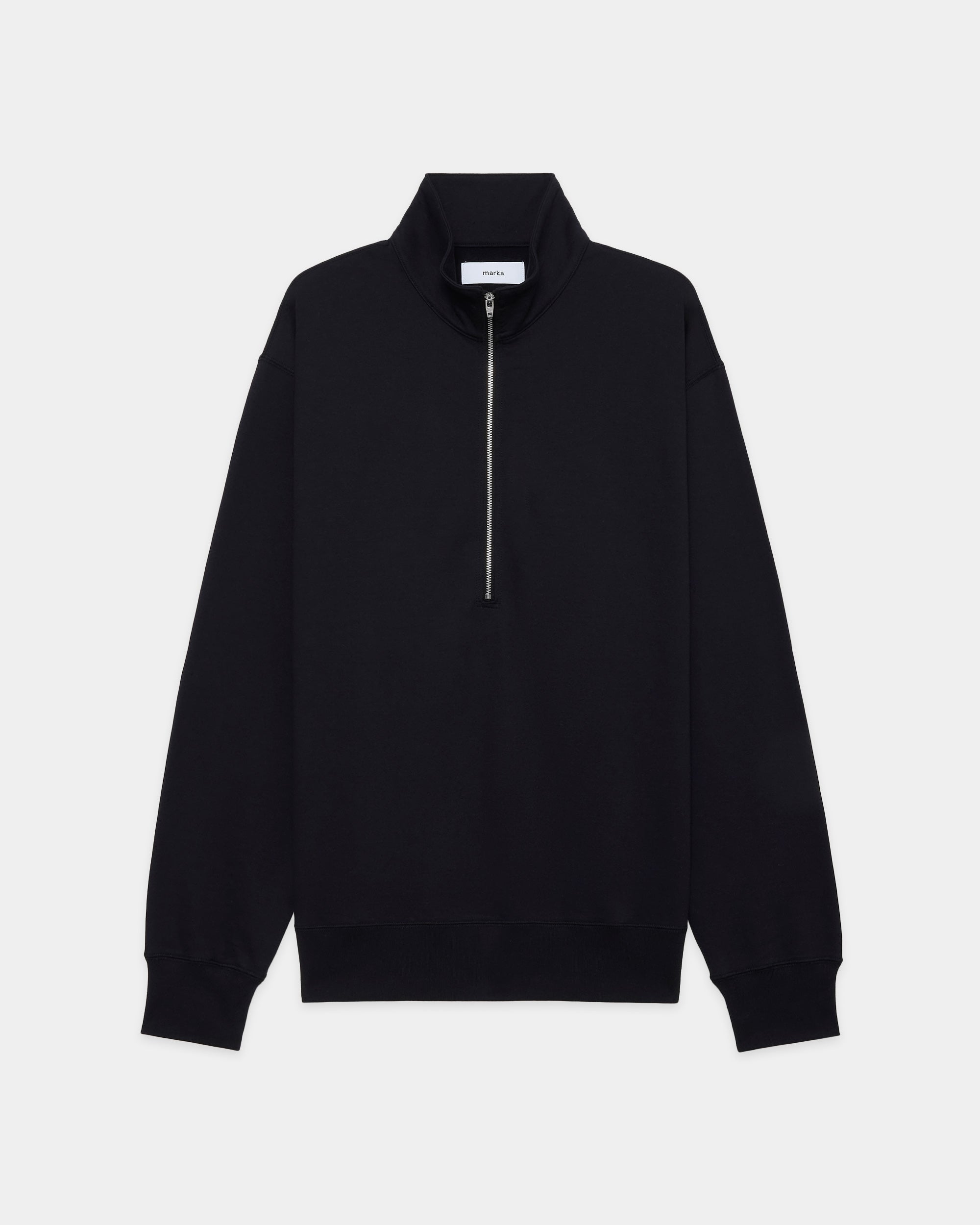 【PARKING Exclusive】Organic Cotton Open-End Yarn Inlay Brushed / Half Zip Stand, Black