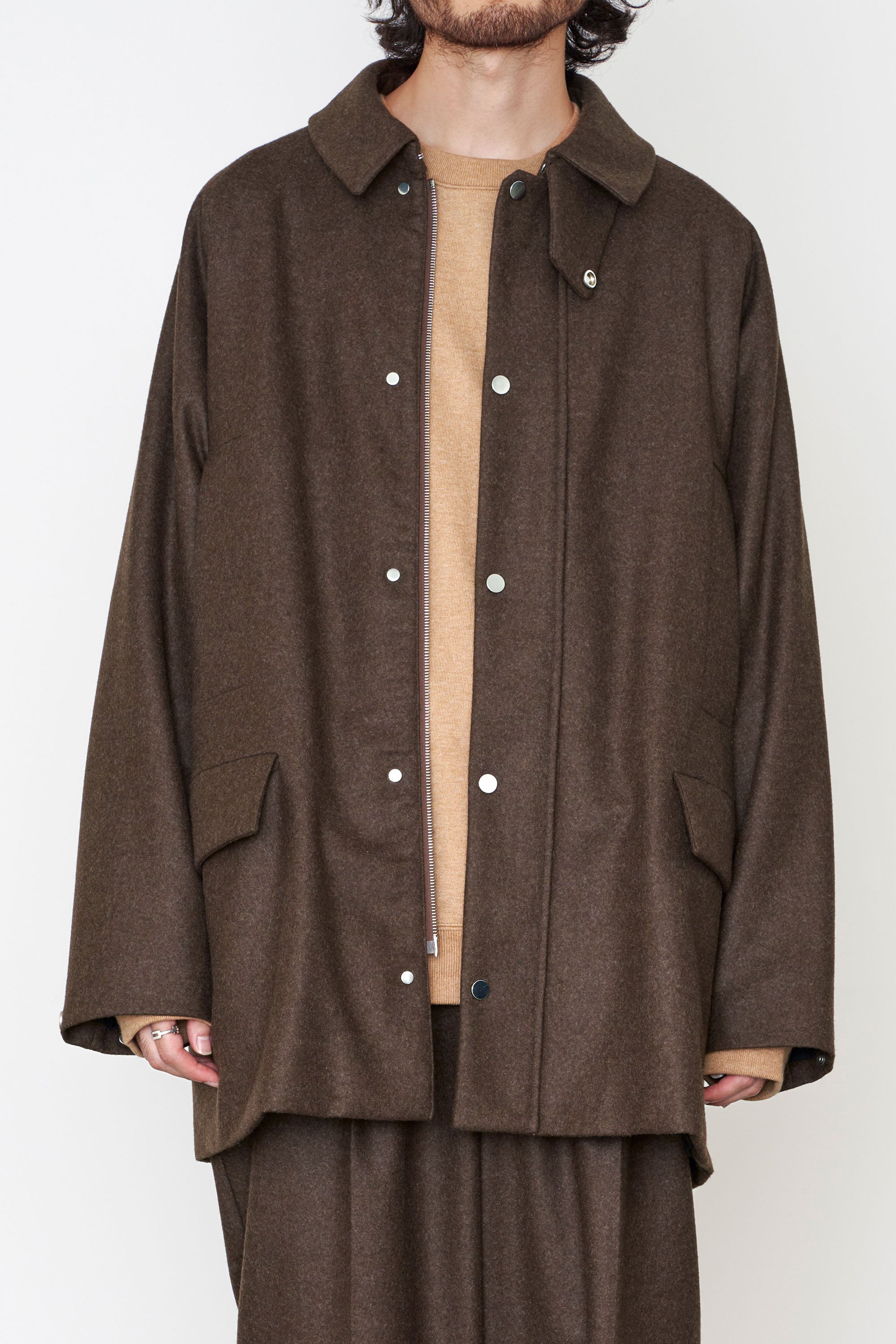 Black Wool 2/48 "Japan" Flannel Wayfarer Coat Ⅲ, Natural Brown