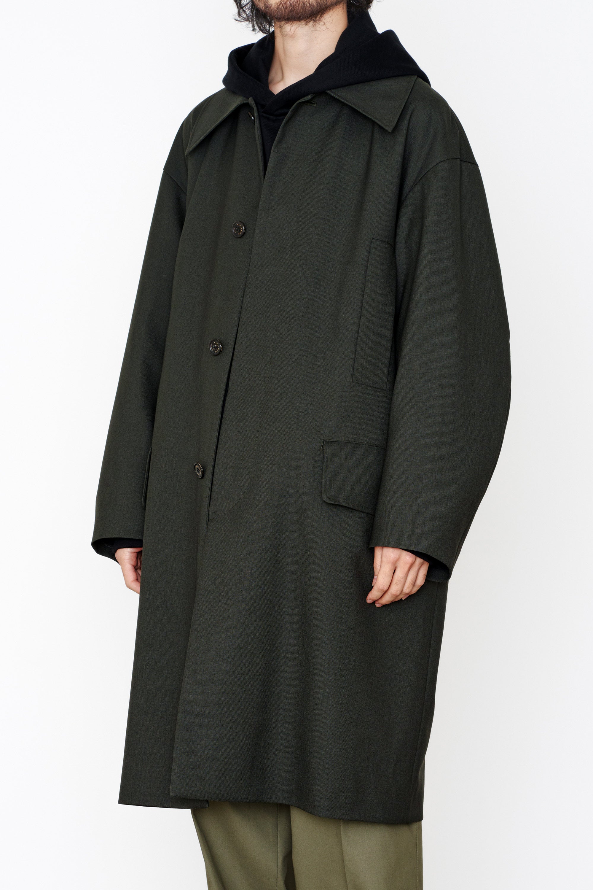 Organic Wool Heavy Tropical Mac Coat, Dark Olive – MARKAWARE