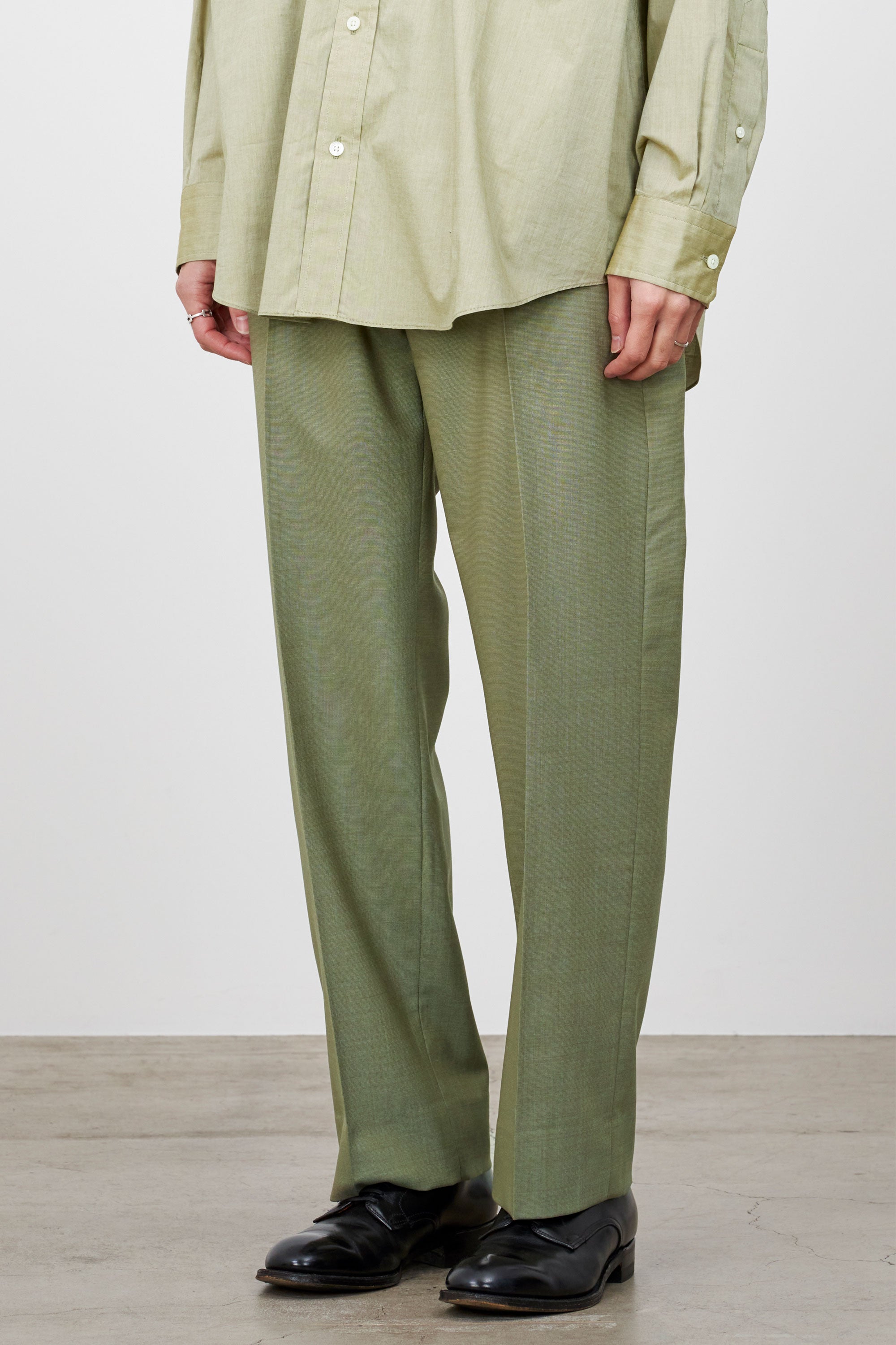 Organic Wool Tropical Flat Front Trousers, Olive