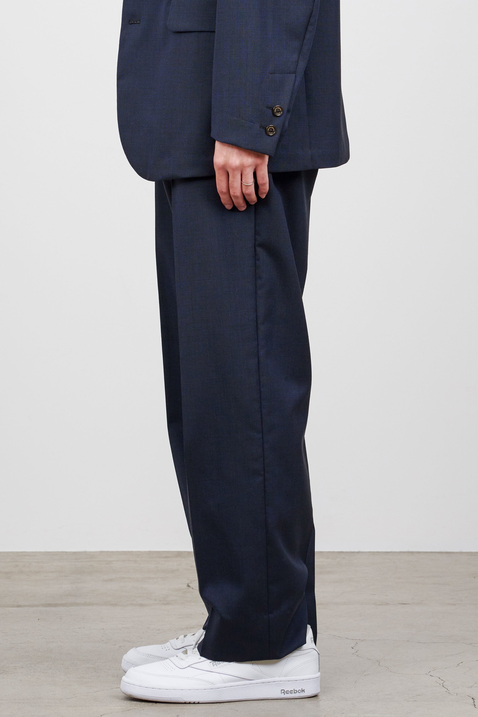 Organic Wool Tropical Flat Front Trousers, Navy