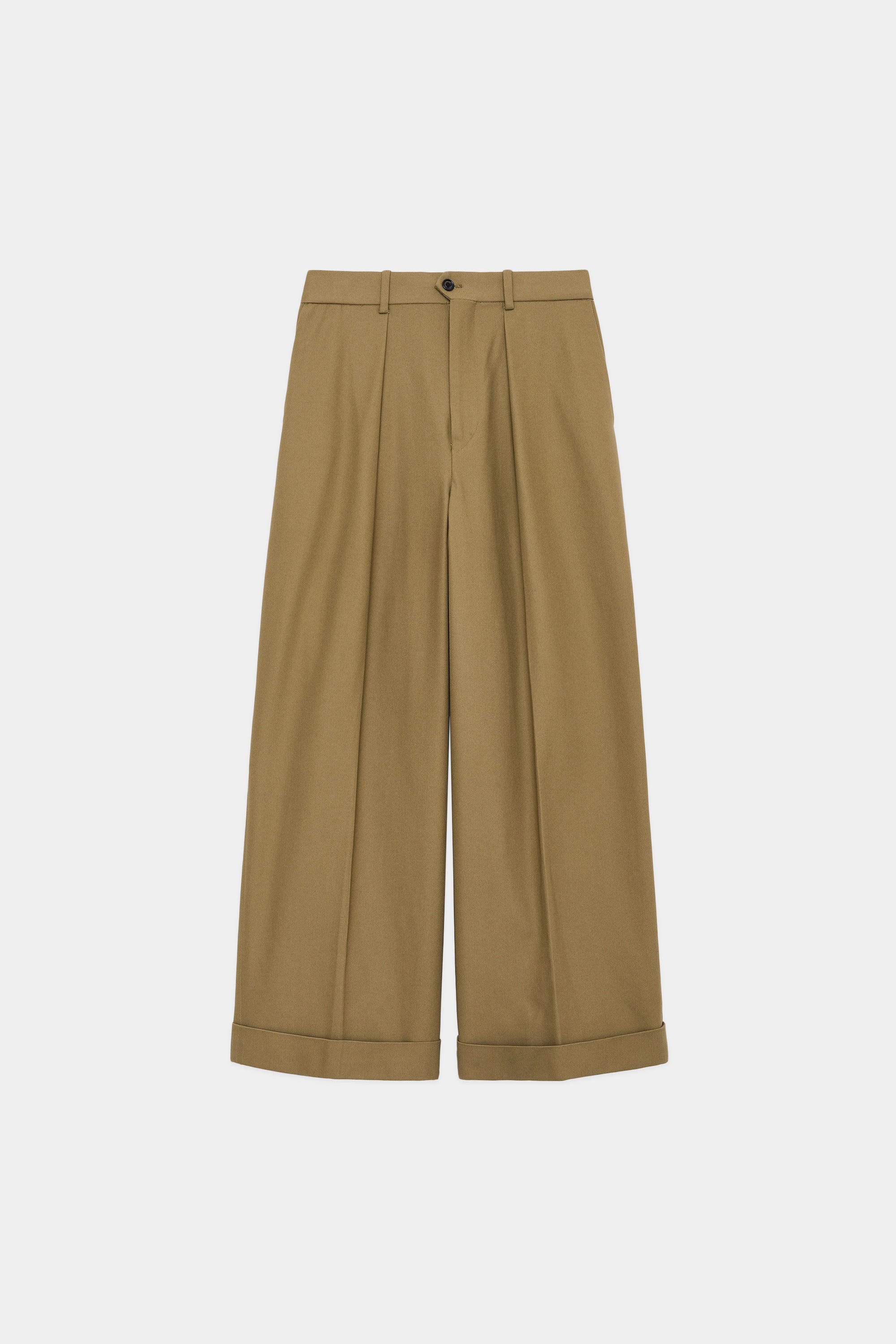 ORGANIC COTTON SURVIVAL CLOTH PLEATED WIDE TROUSERS, Beige