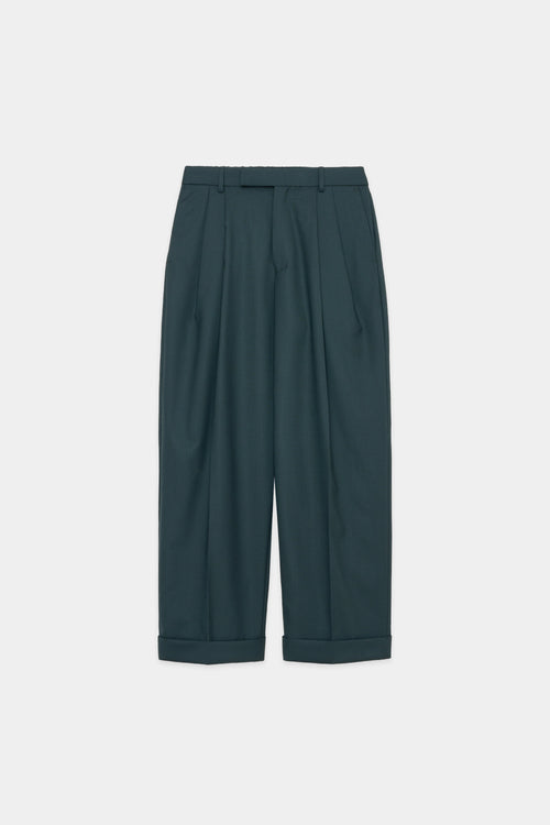 Organic Wool Tropical Double Pleated Classic Wide Trousers, Green