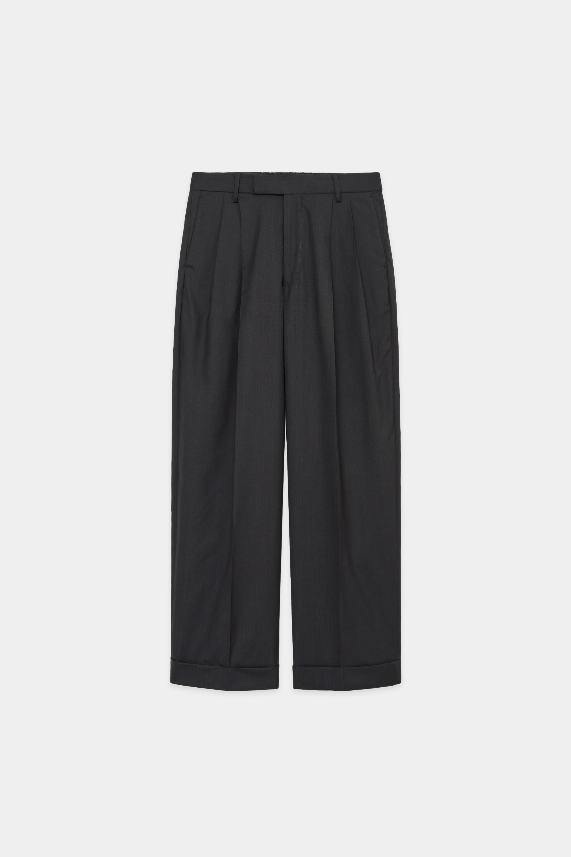 SUPER 120'S WOOL TROPICAL DOUBLE PLEATED CLASSIC WIDE TROUSERS, Charcoal
