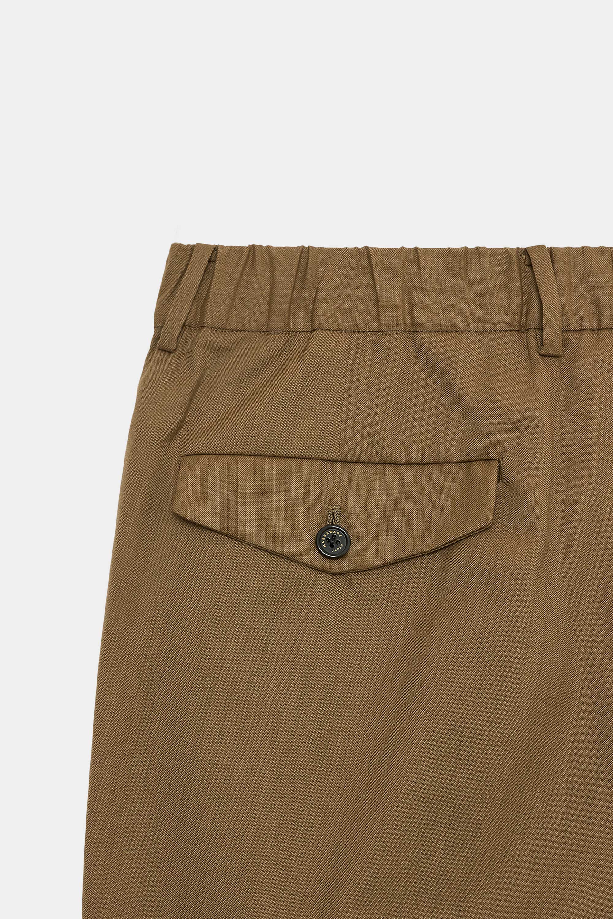 SUPER 120'S WOOL TROPICAL DOUBLE PLEATED CLASSIC WIDE TROUSERS, Khaki