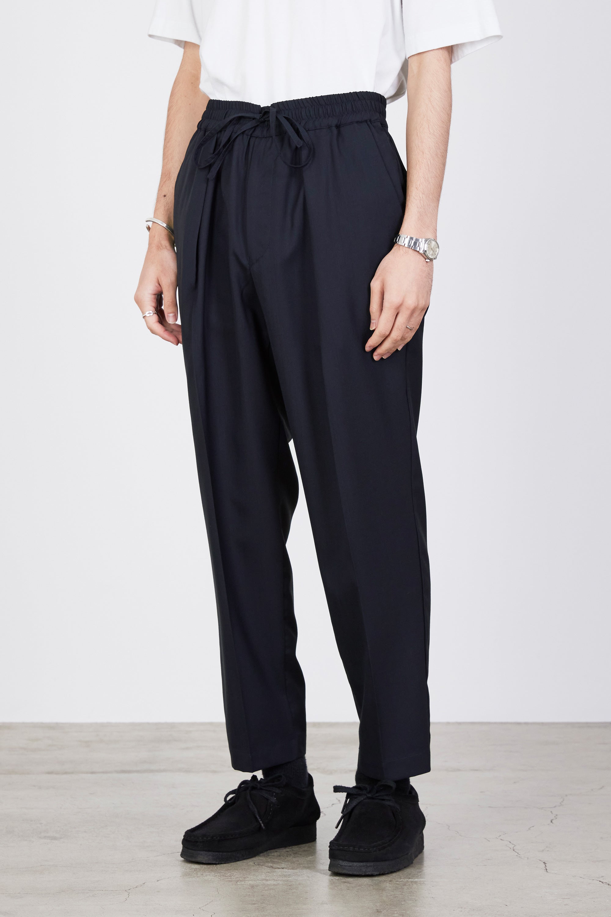 SUPER 120'S WOOL TROPICAL PEG TOP EASY PANTS, Navy – MARKAWARE