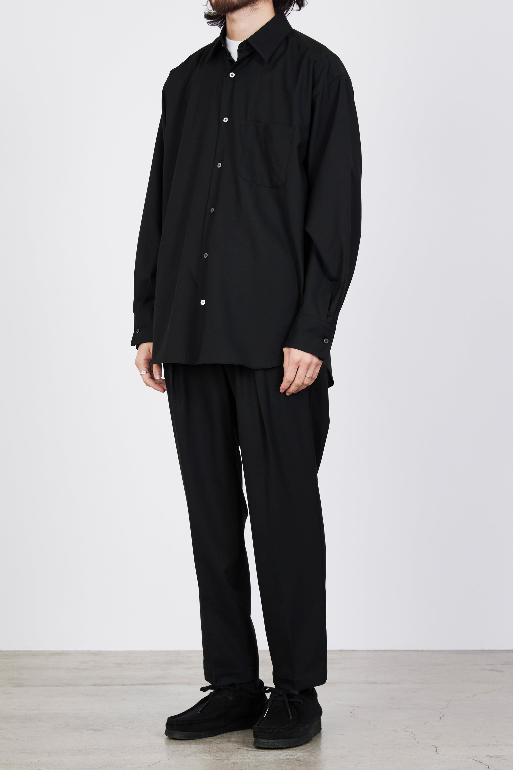 SUPER 120'S WOOL TROPICAL PEGTOP EASY PANTS, Black