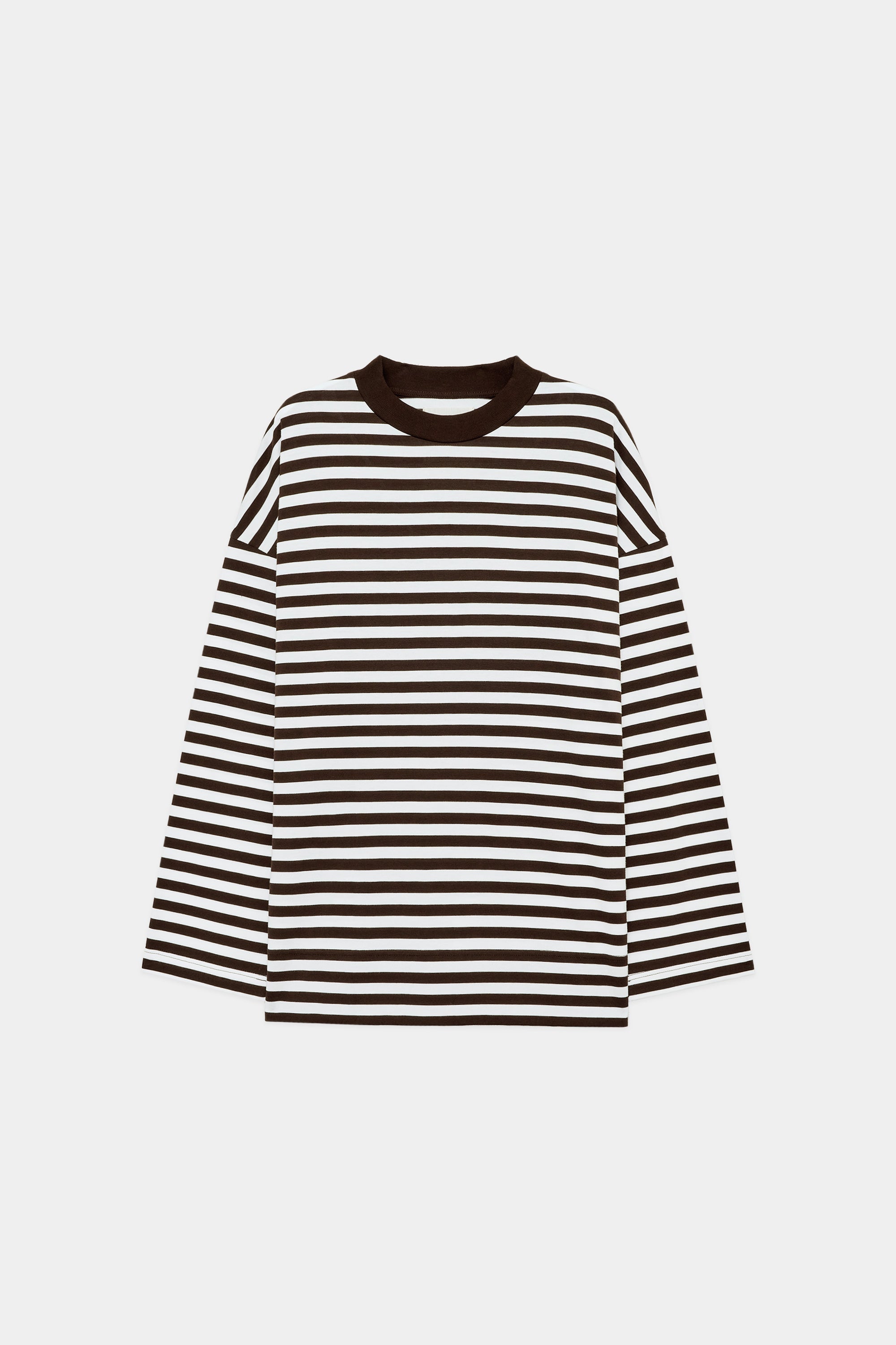 ORGANIC PIMA 60//2 STRIPE BOX Tee L/S, Brown × White