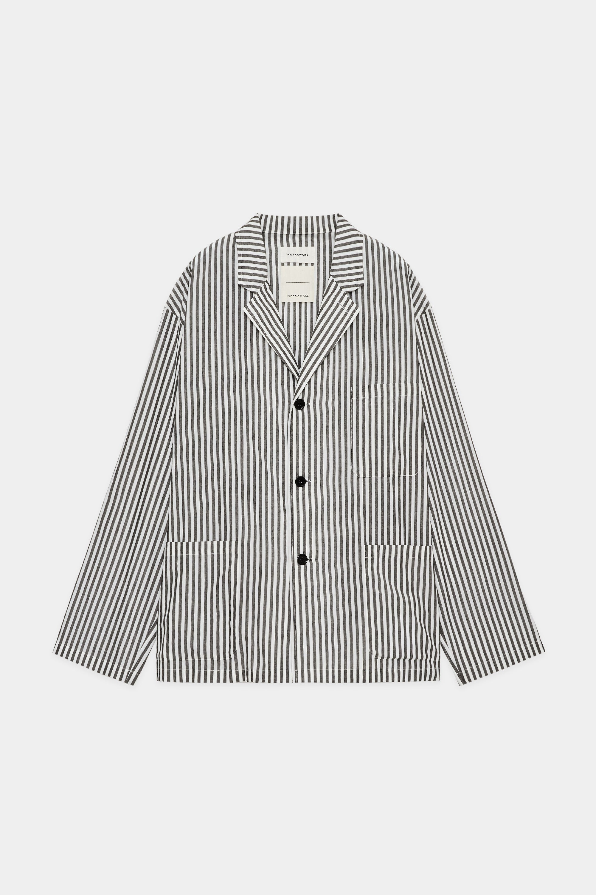 オーガニック コットン ストライプ シャツ ジャケット , Black Stripe 