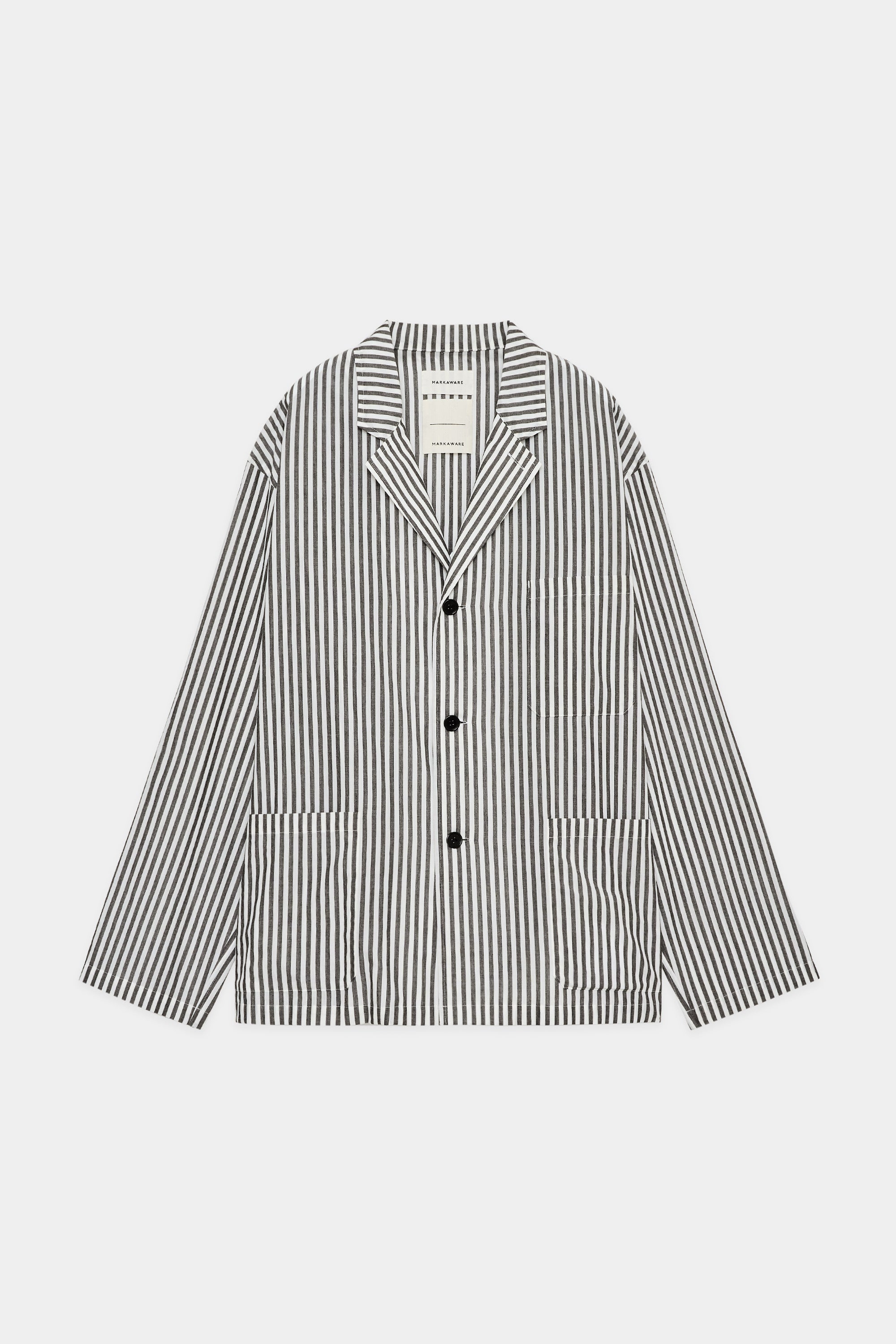 ORGANIC COTTON STRIPE SHIRTS JACKET , Black Stripe