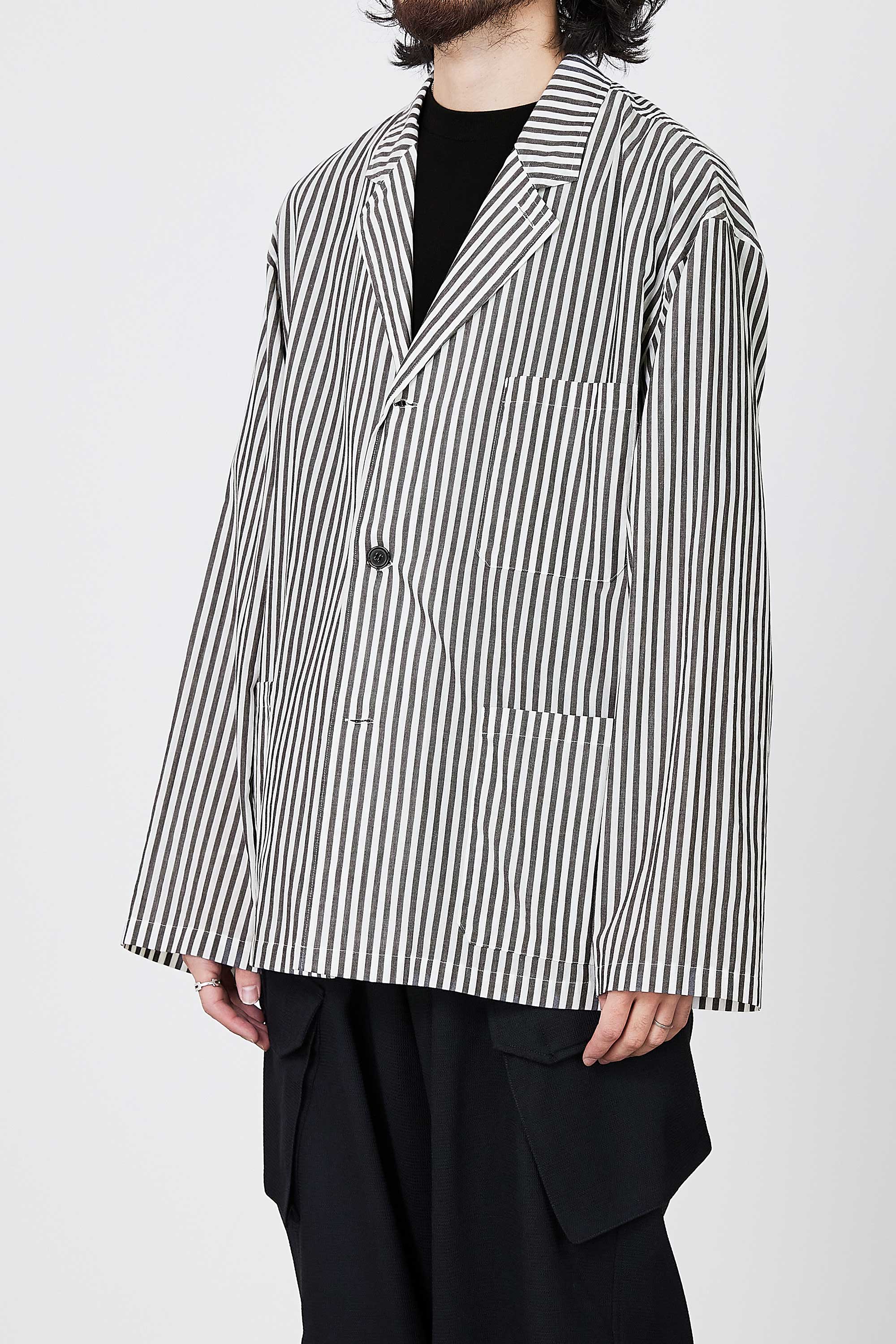 ORGANIC COTTON STRIPE SHIRTS JACKET , Black Stripe